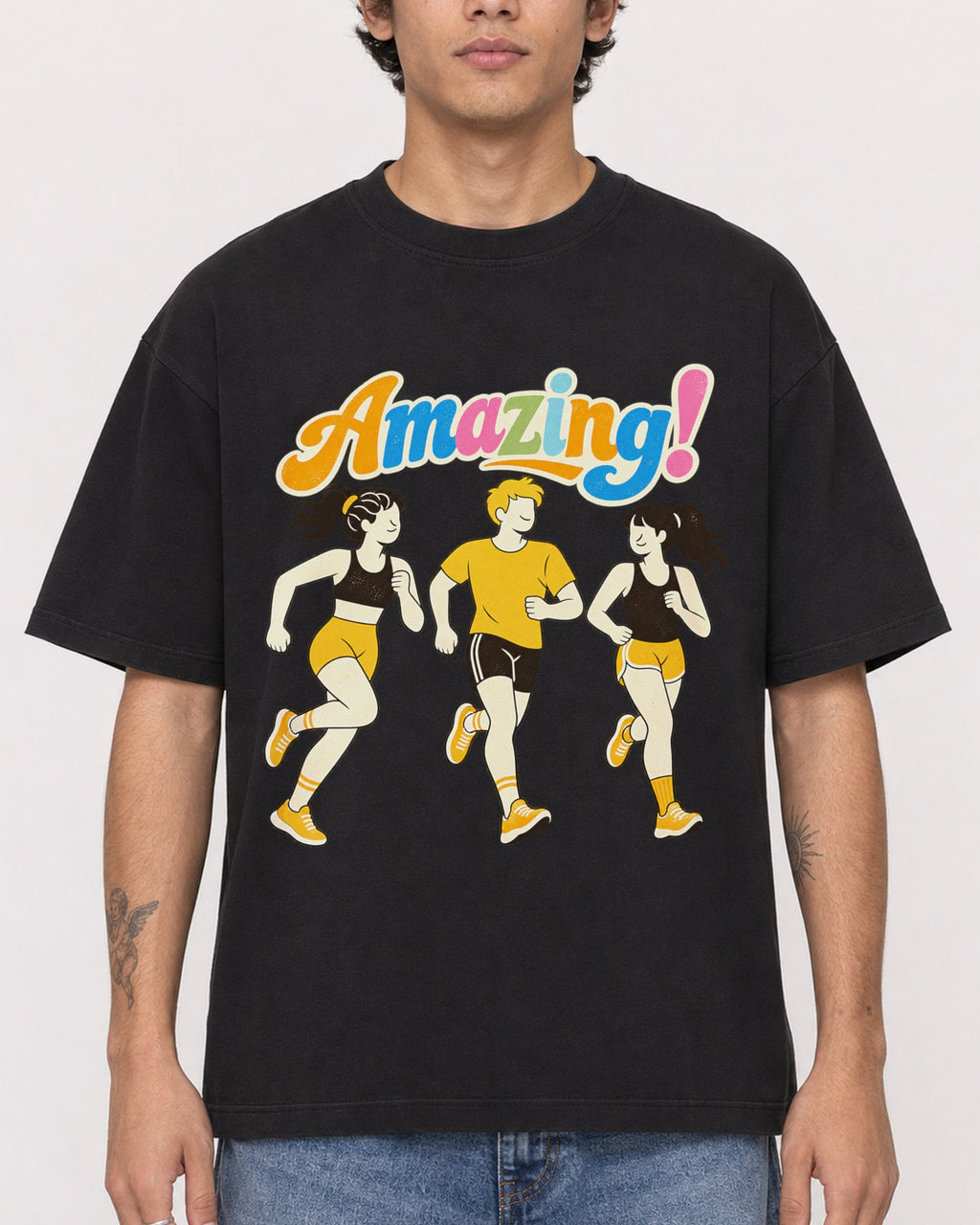 Mockup Boxy Heavyweight Tee Black male close-up 06