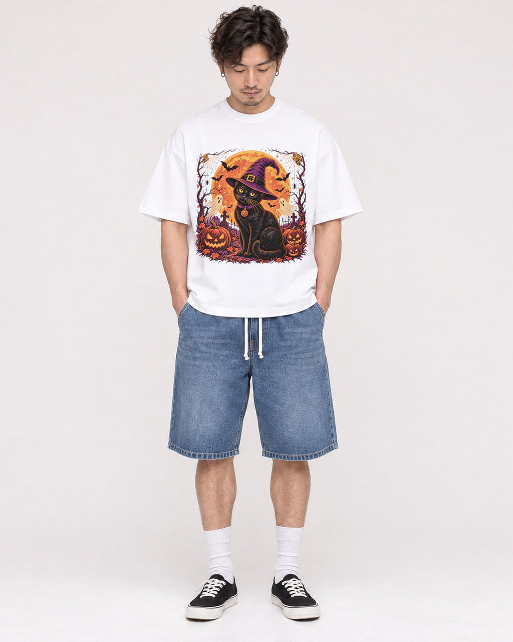 Mockup Boxy Heavyweight Tee White male full-body 03