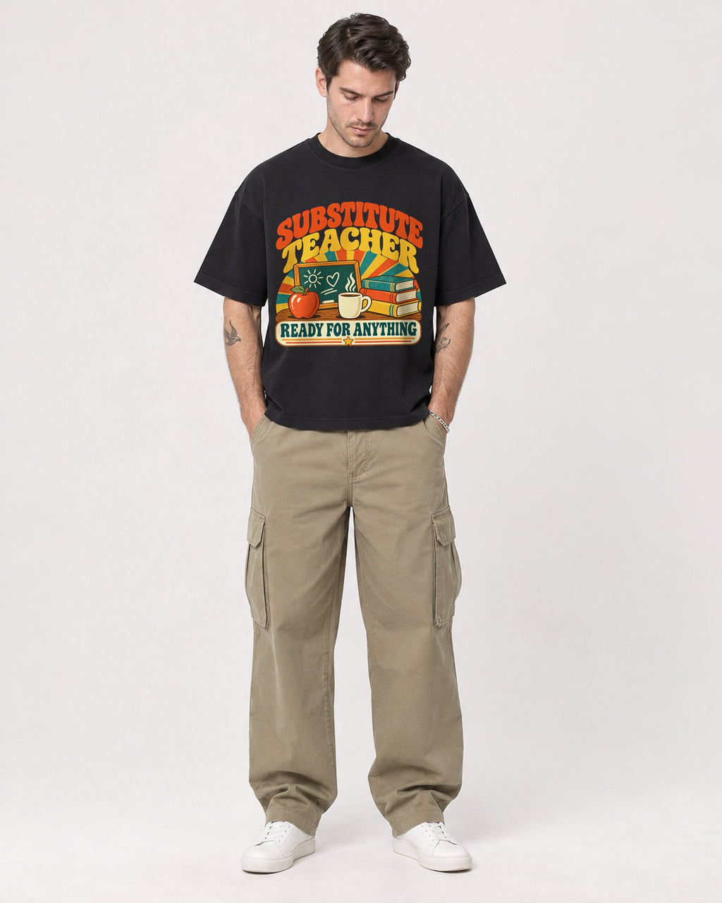 Mockup Boxy Heavyweight Tee Black male full-body 48