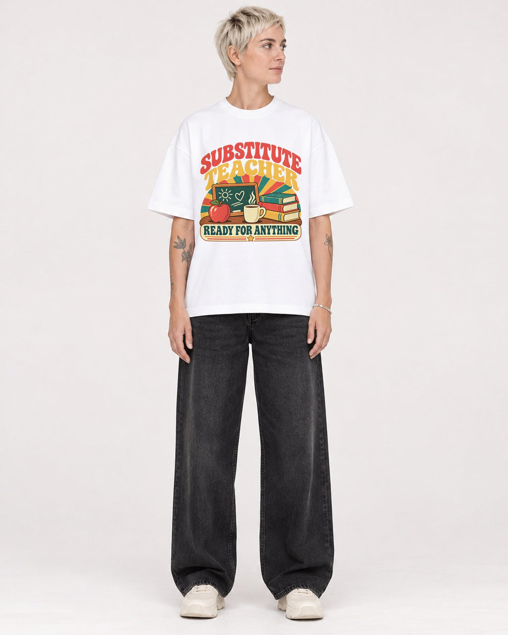 Mockup Boxy Heavyweight Tee White female full-body 48