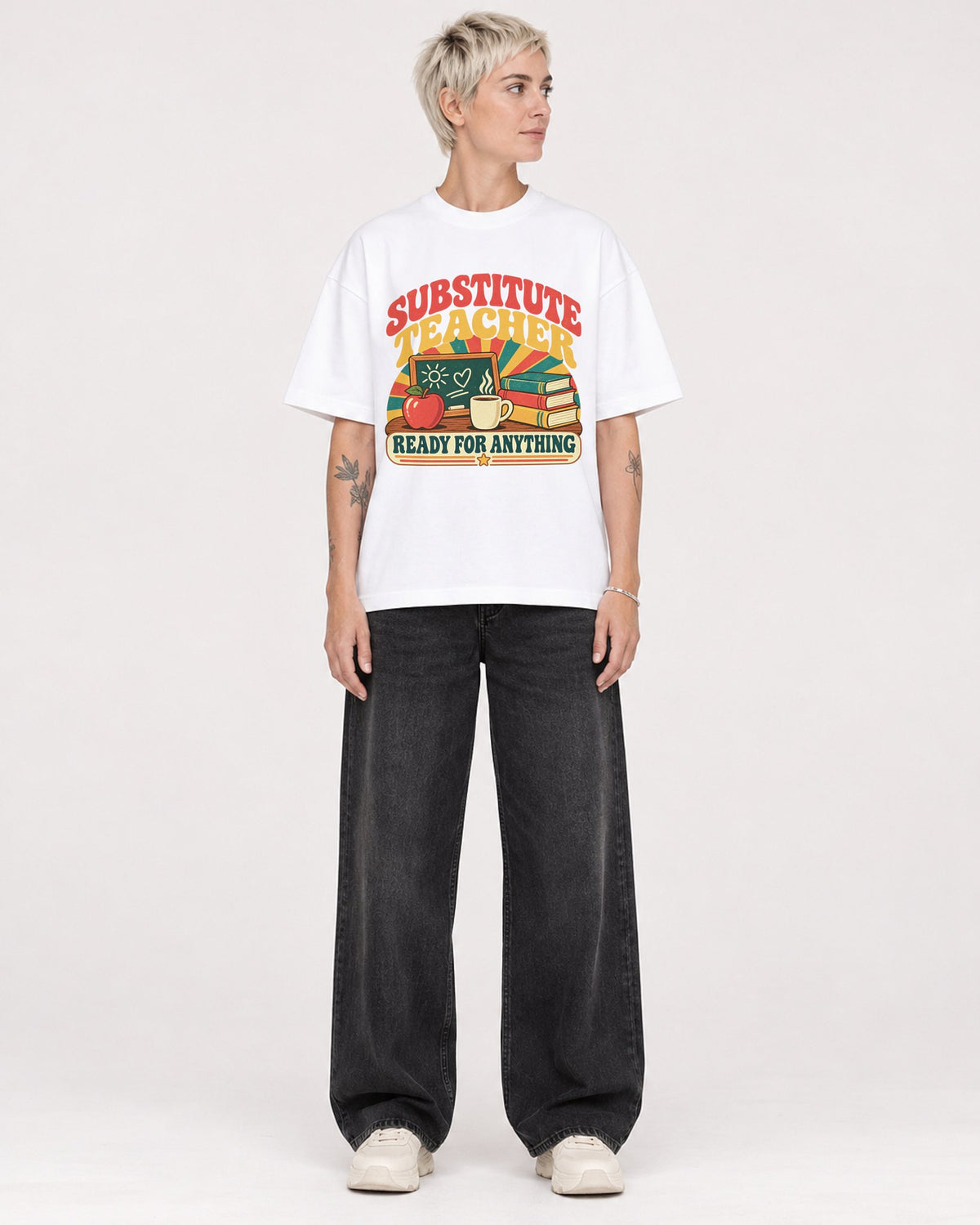 Mockup Boxy Heavyweight Tee White female full-body 48