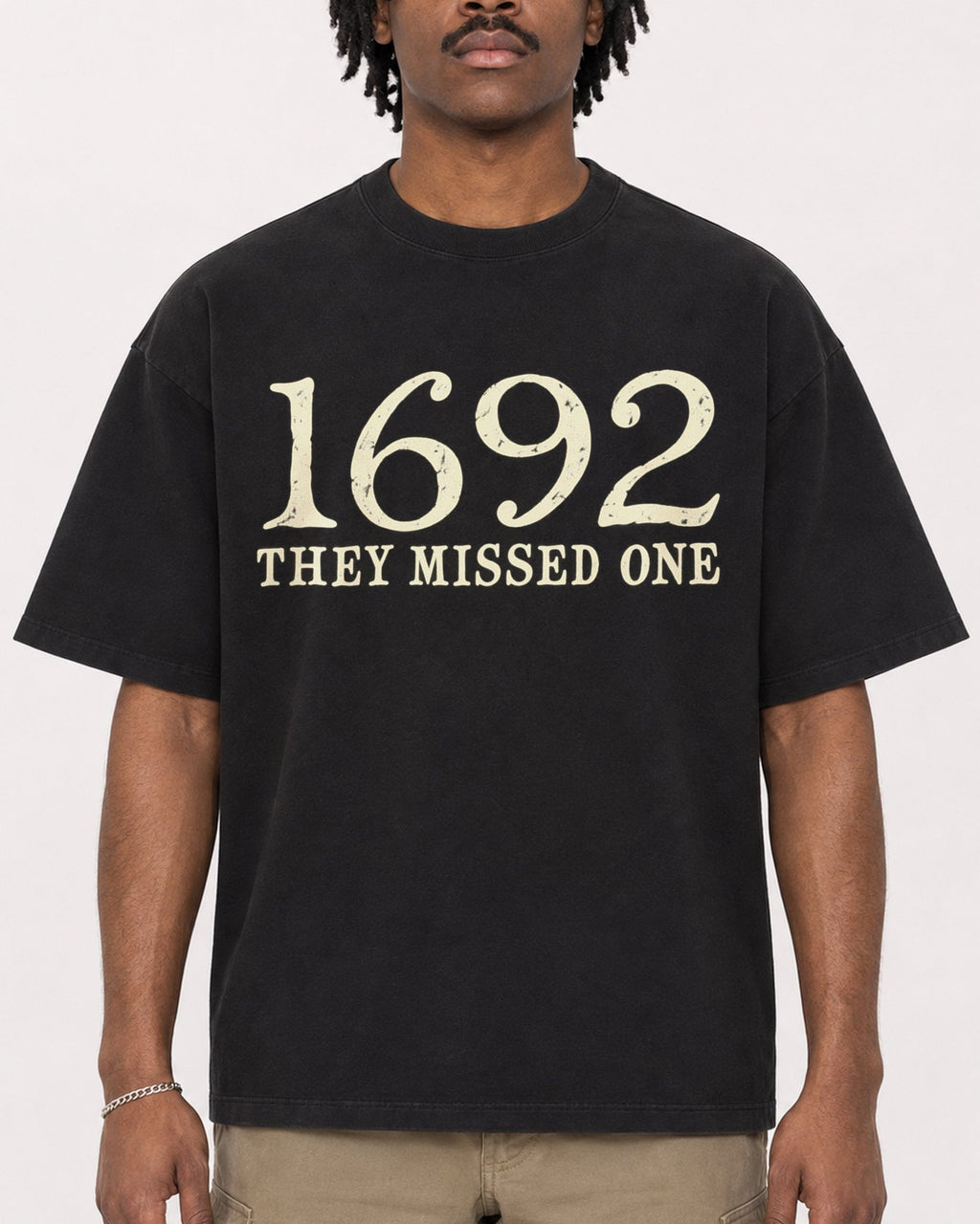 Mockup Boxy Heavyweight Tee Black male close-up 04