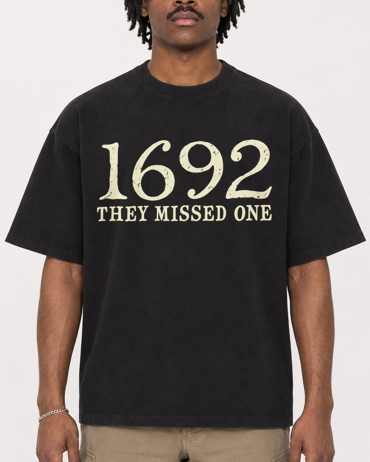 Mockup Boxy Heavyweight Tee Black male close-up 04