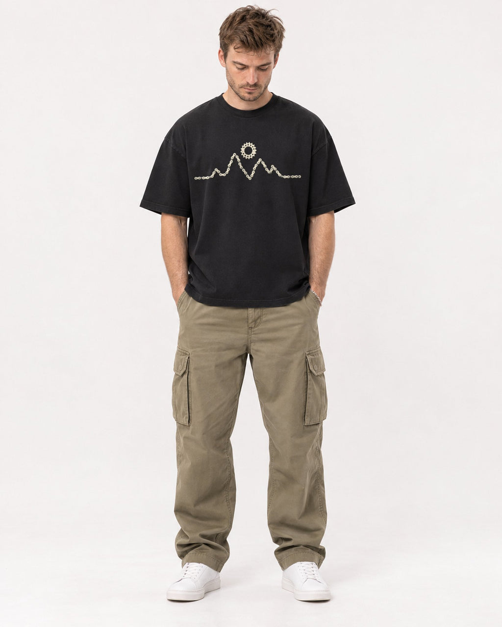 Mockup Boxy Heavyweight Tee Black male full-body 08