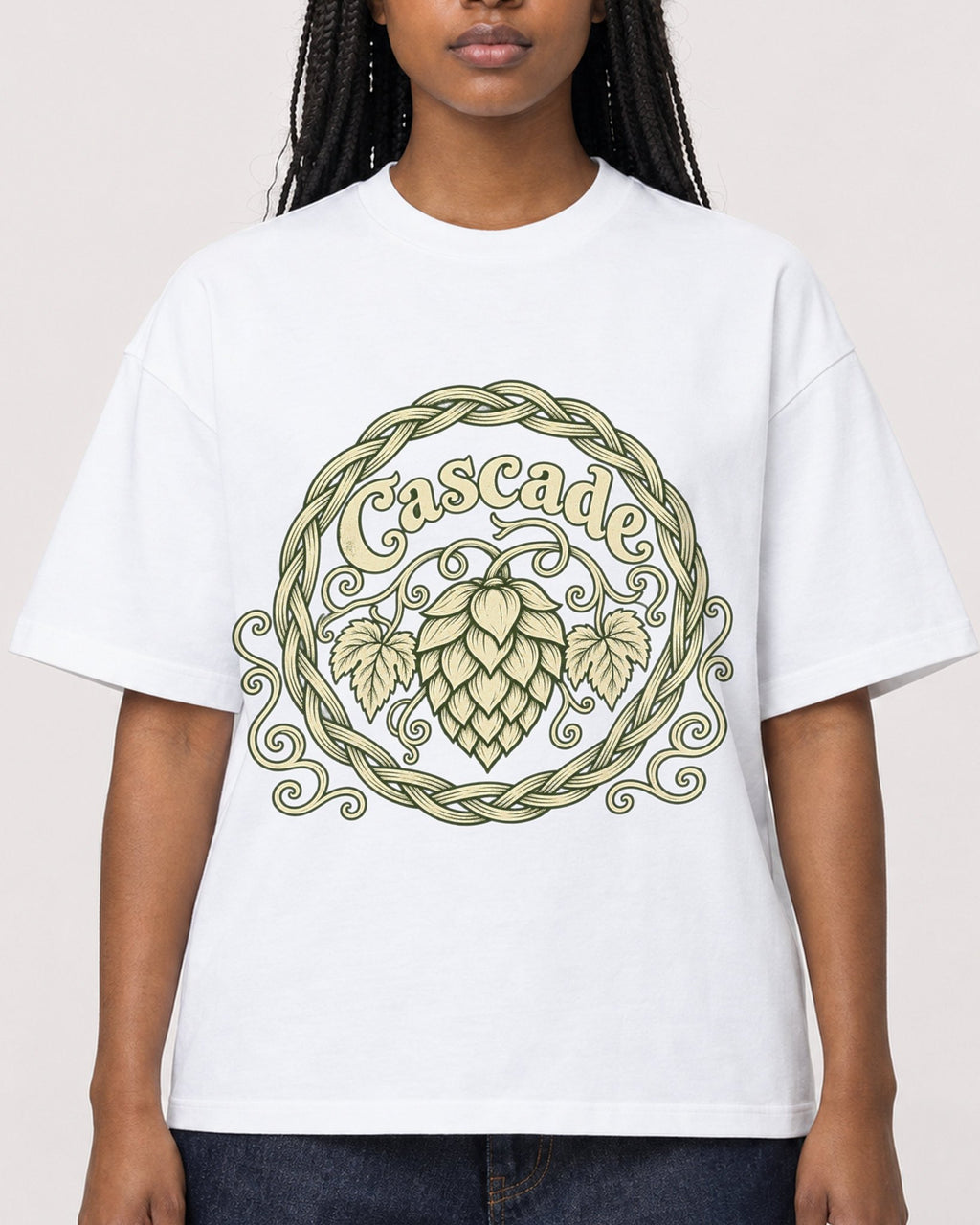 Mockup Boxy Heavyweight Tee White female close-up 04