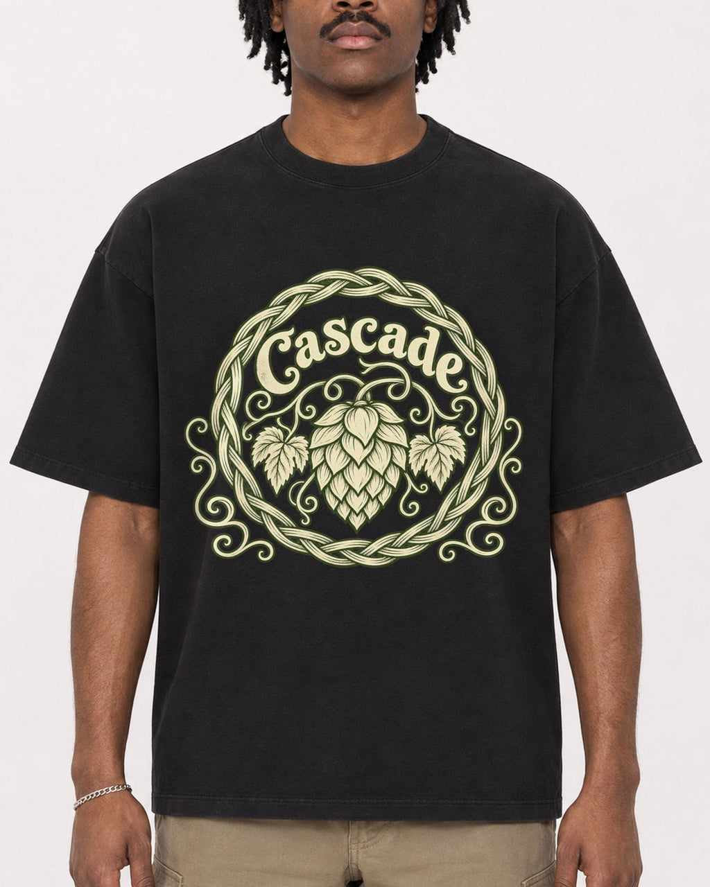 Mockup Boxy Heavyweight Tee Black male close-up 04