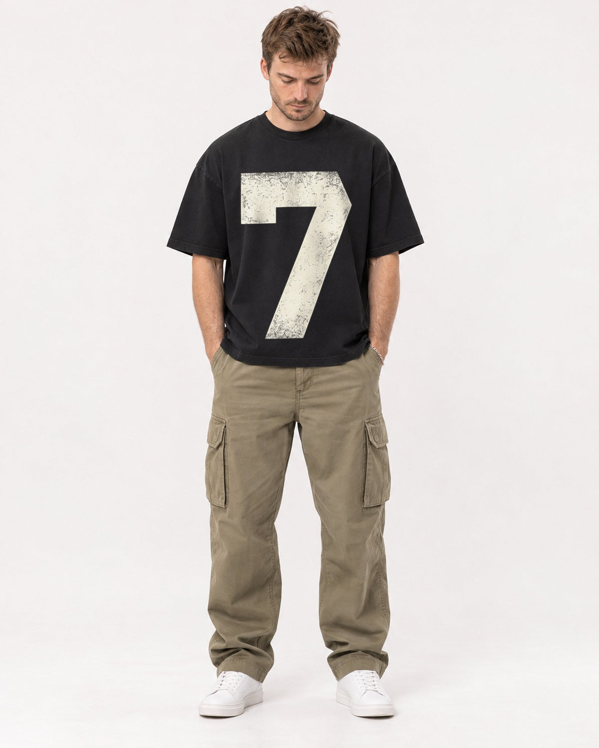 Mockup Boxy Heavyweight Tee Black male full-body 08
