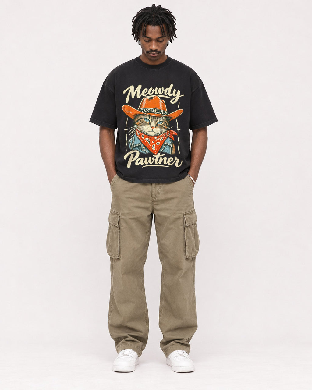 Mockup Boxy Heavyweight Tee Black male full-body 04