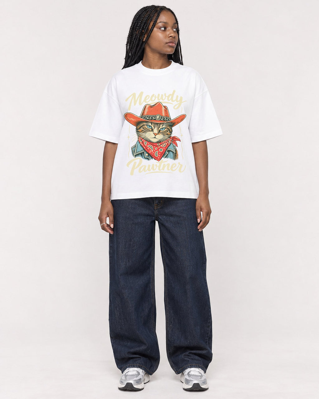 Mockup Boxy Heavyweight Tee White female full-body 04