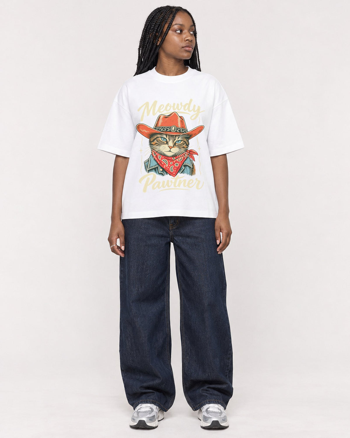 Mockup Boxy Heavyweight Tee White female full-body 04