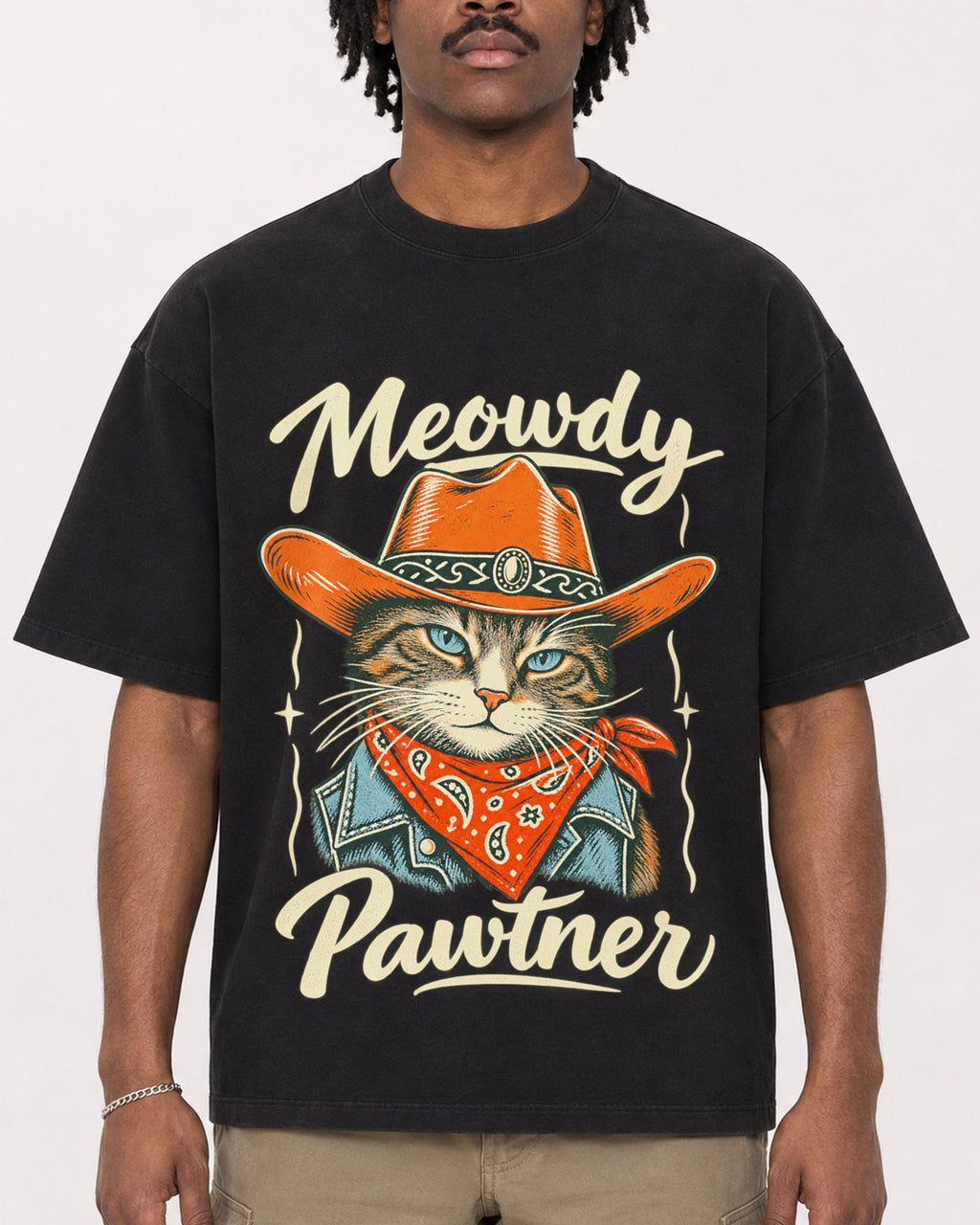 Mockup Boxy Heavyweight Tee Black male close-up 04