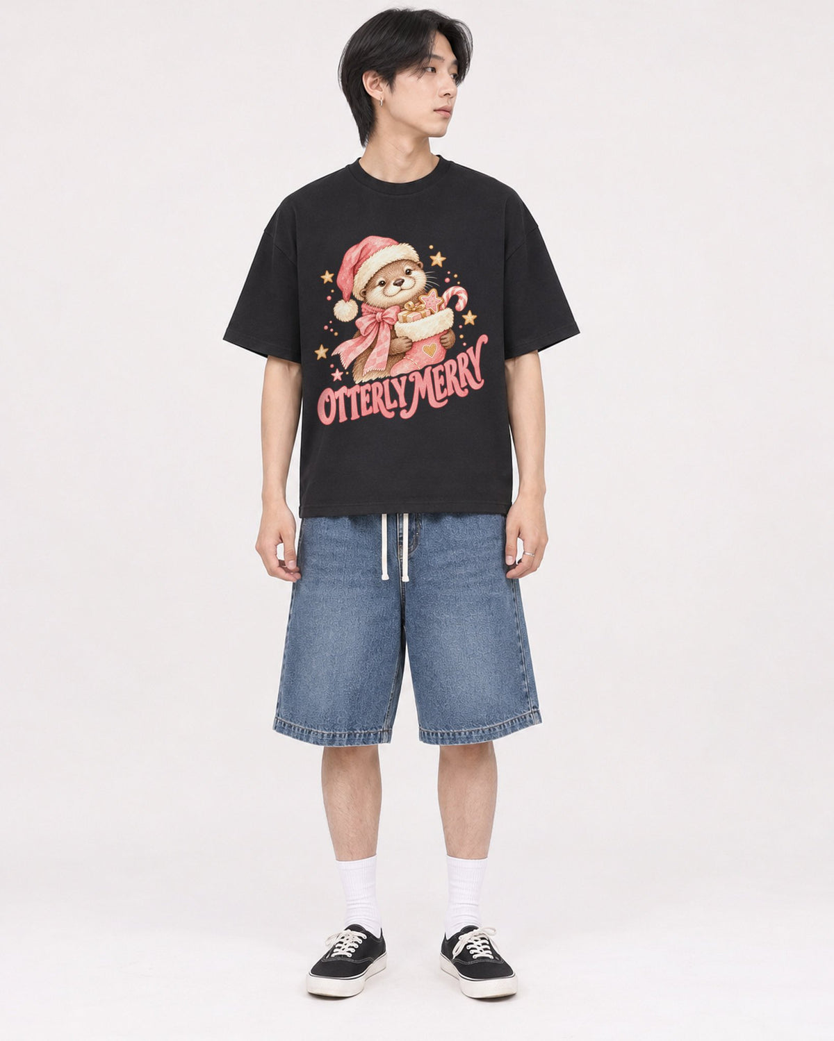 Mockup Boxy Heavyweight Tee Black male full-body 11