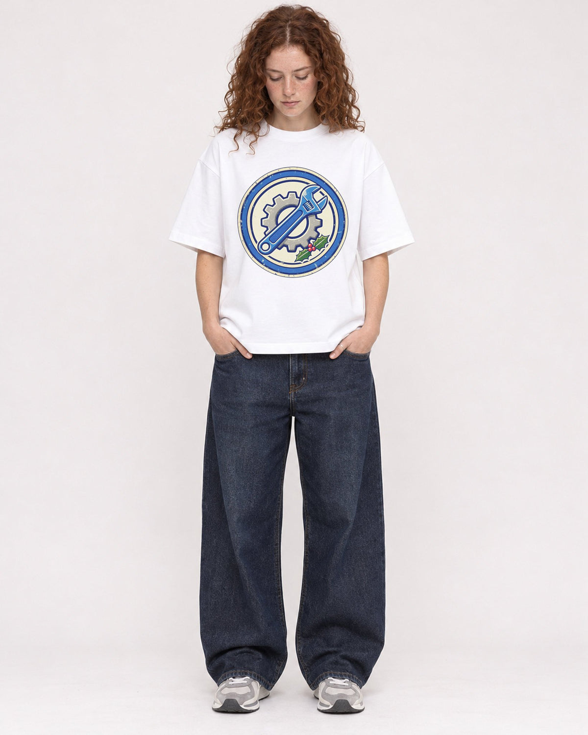 Mockup Boxy Heavyweight Tee White female full-body 09
