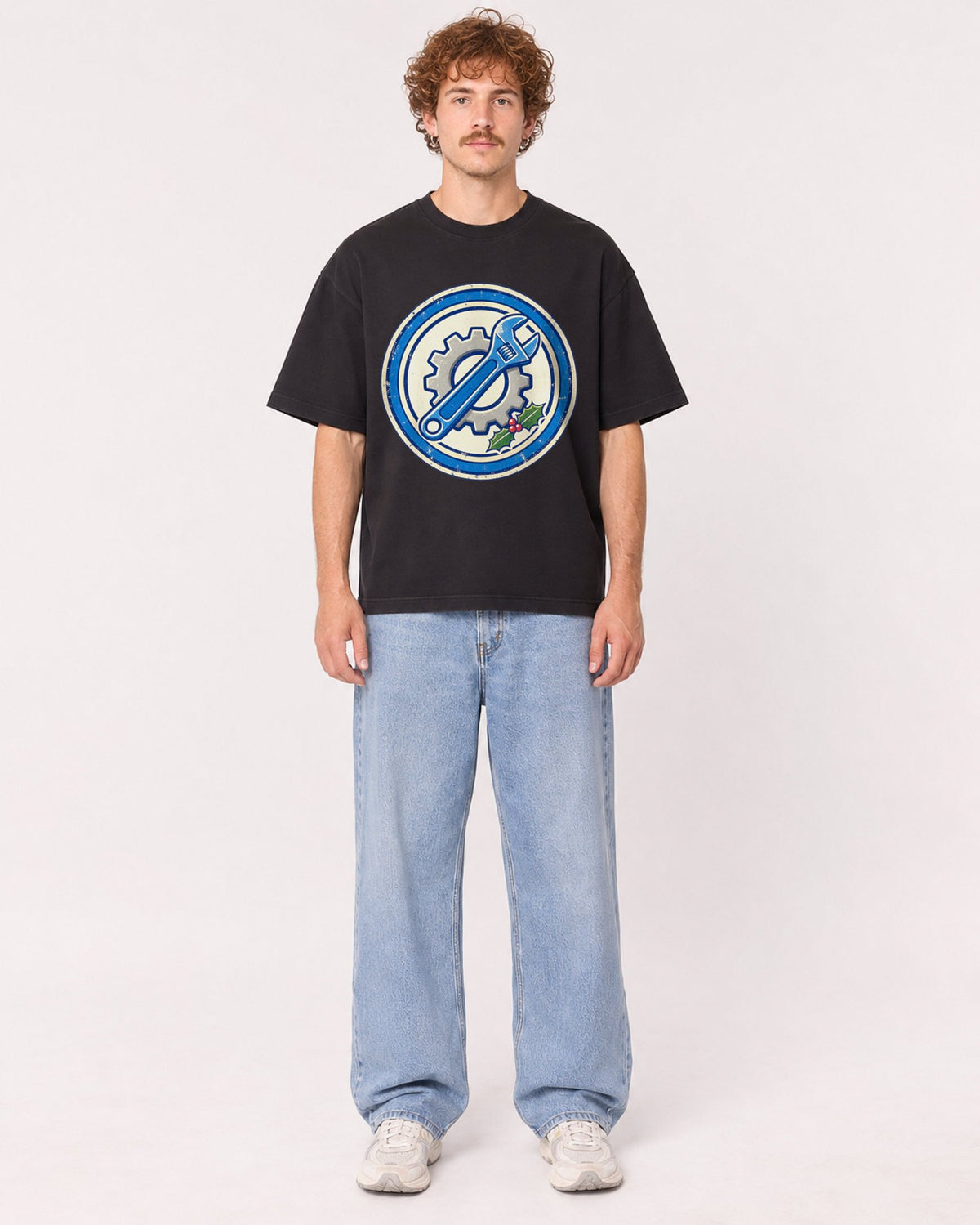 Mockup Boxy Heavyweight Tee Black male full-body 09