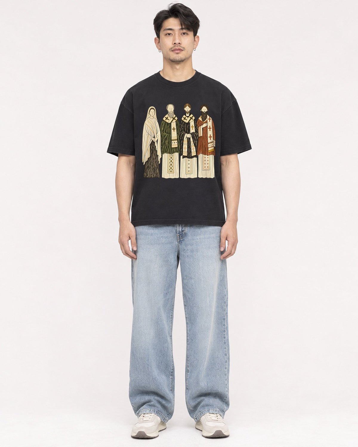 Mockup Boxy Heavyweight Tee Black male full-body 13