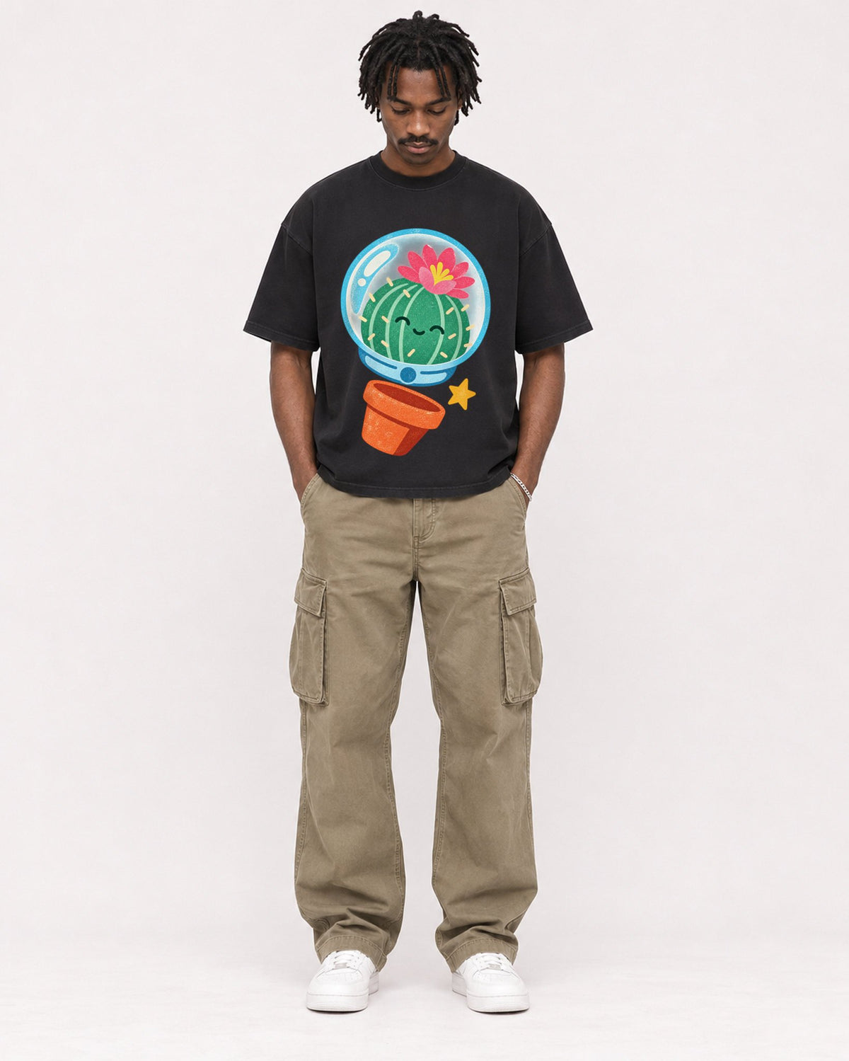 Mockup Boxy Heavyweight Tee Black male full-body 04