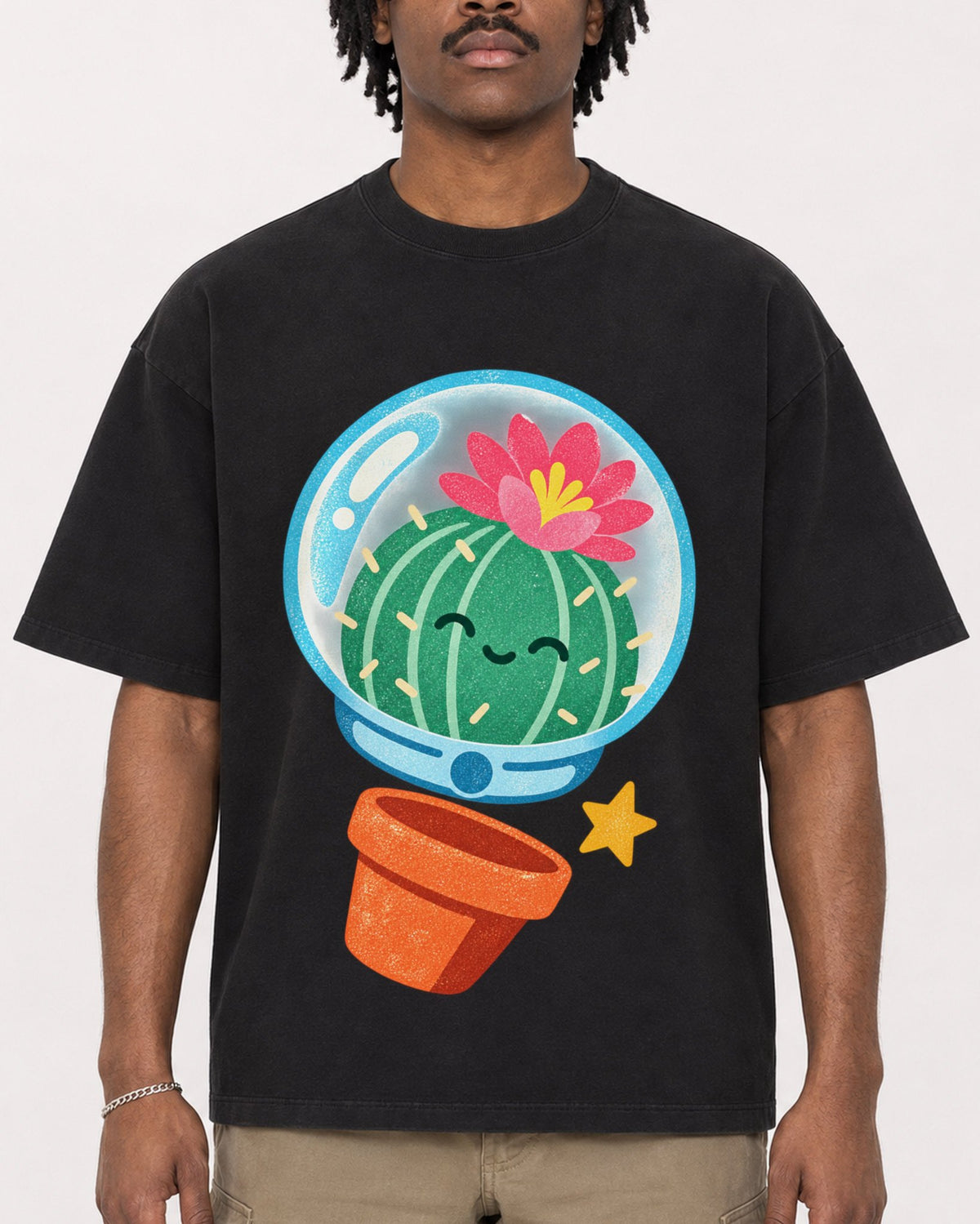 Mockup Boxy Heavyweight Tee Black male close-up 04