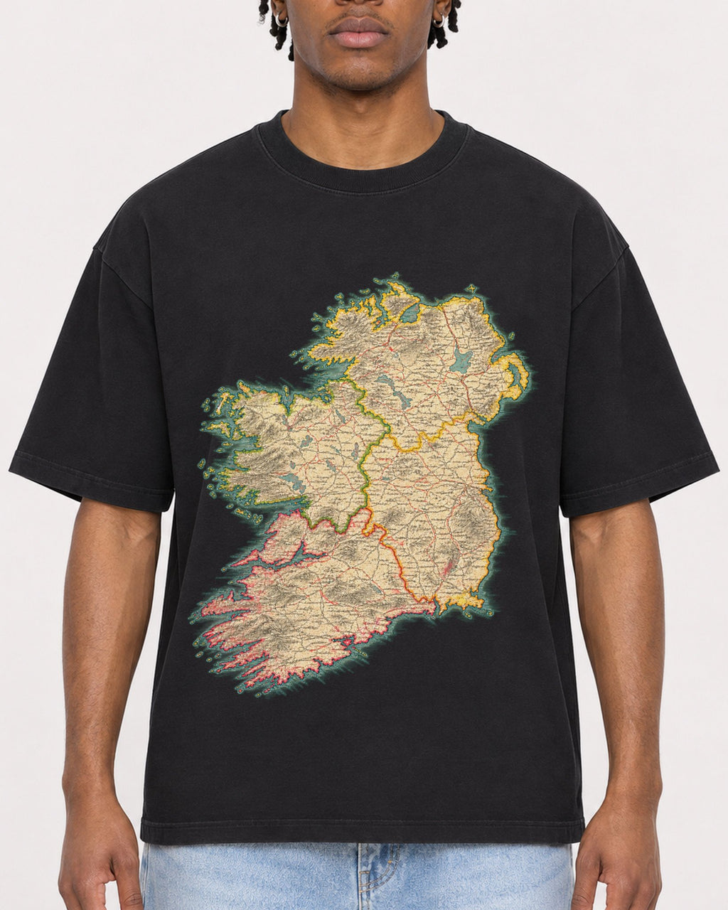 Mockup Boxy Heavyweight Tee Black male close-up 05