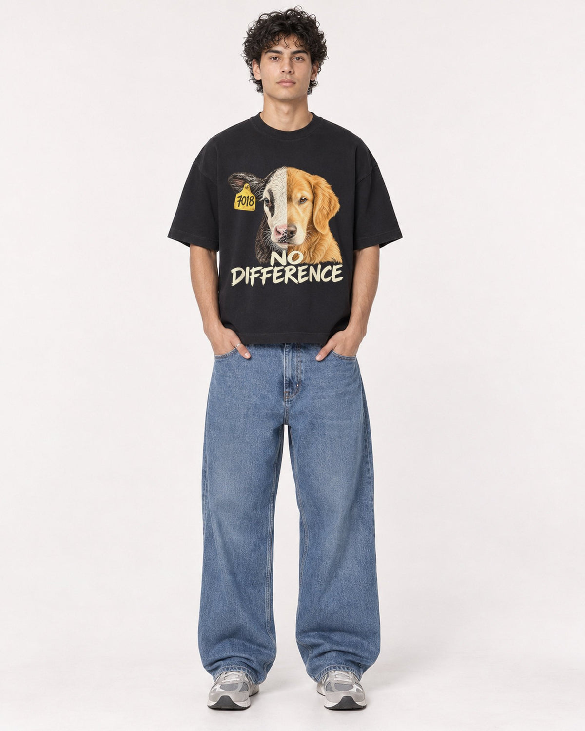 Mockup Boxy Heavyweight Tee Black male full-body 26