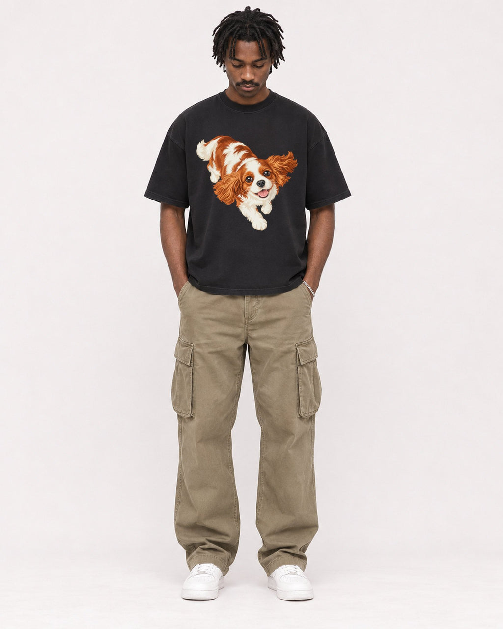 Mockup Boxy Heavyweight Tee Black male full-body 04