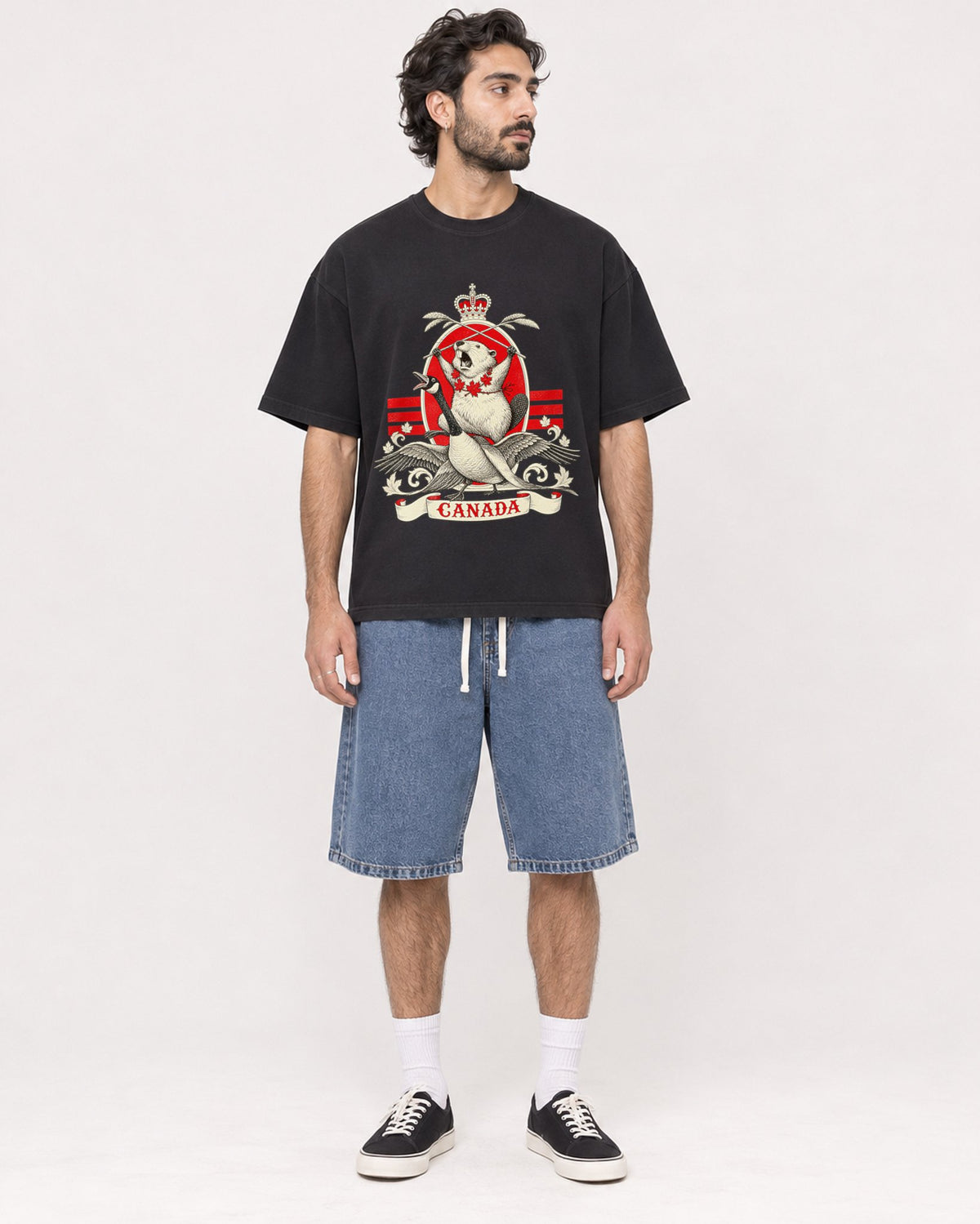 Mockup Boxy Heavyweight Tee Black male full-body 47