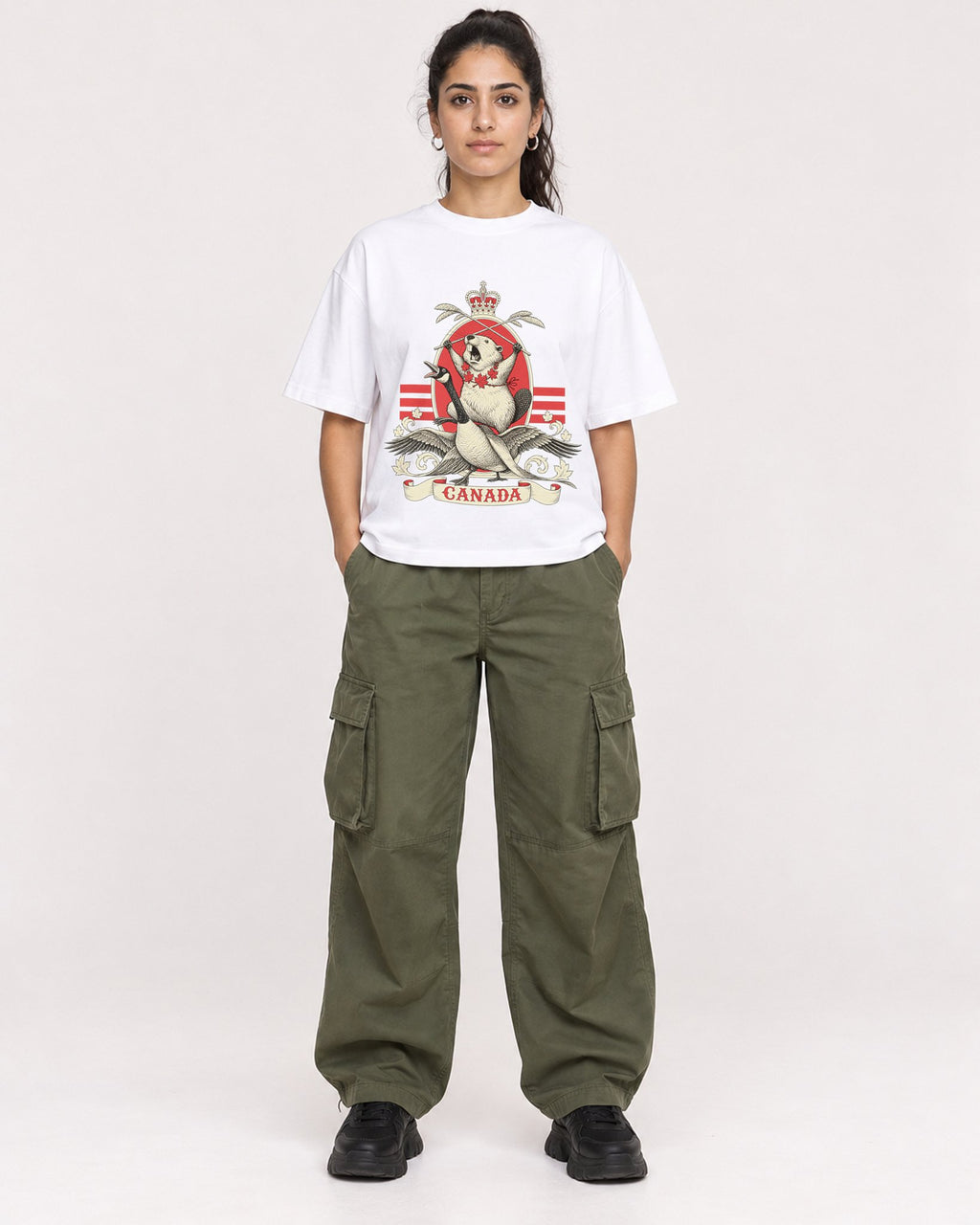 Mockup Boxy Heavyweight Tee White female full-body 47