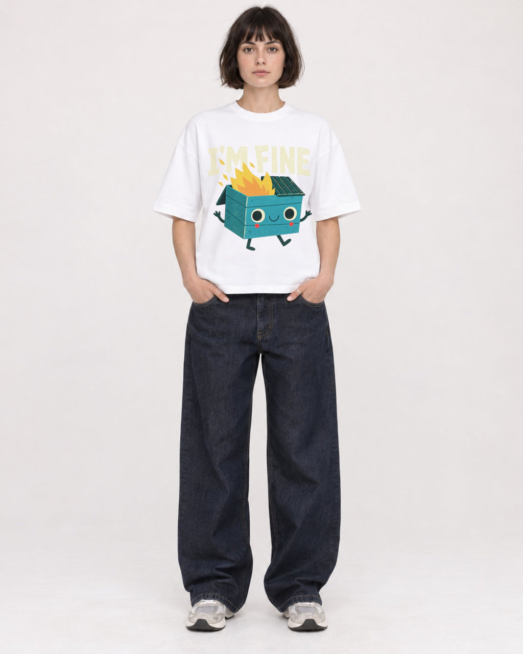 Mockup Boxy Heavyweight Tee White female full-body 39