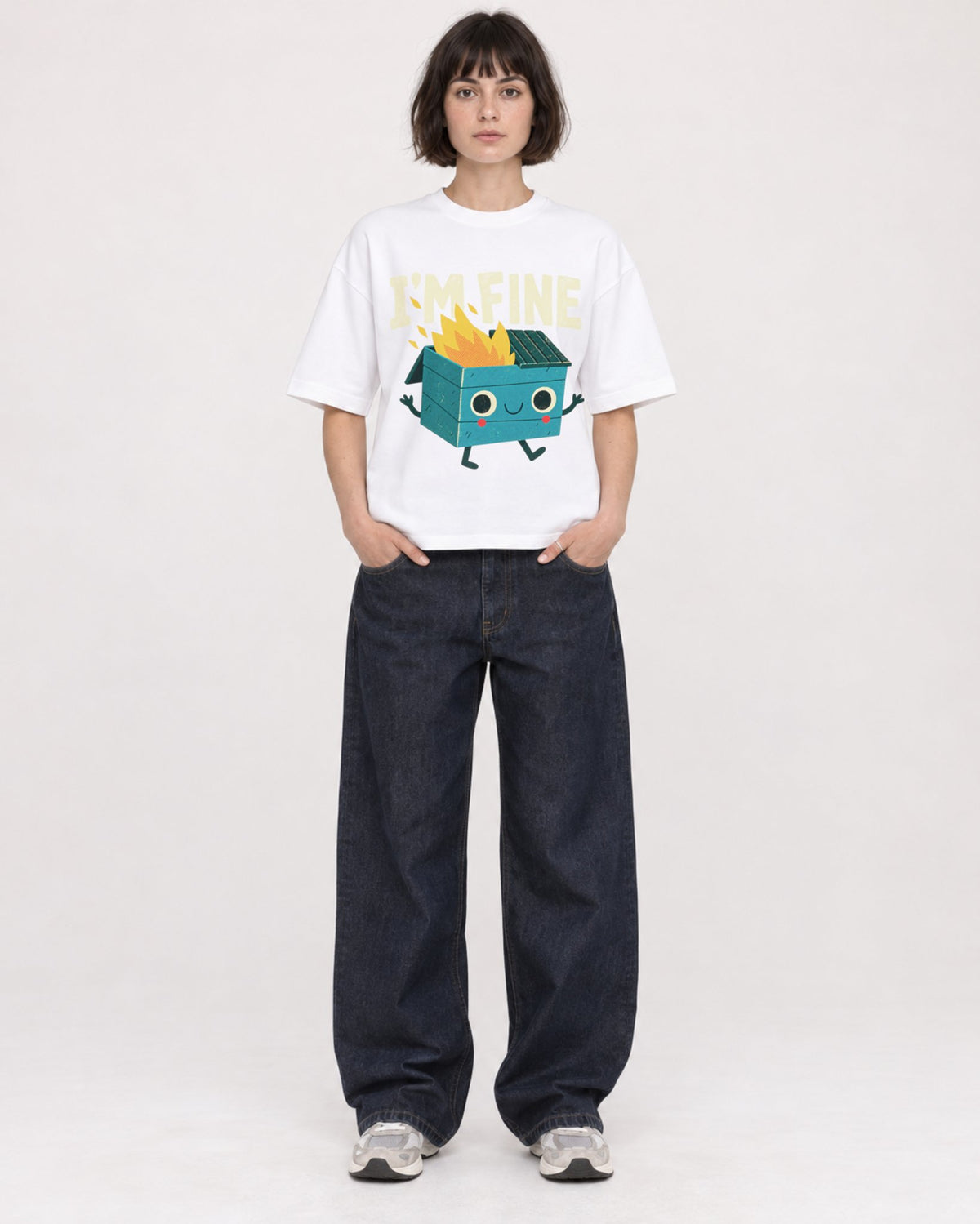 Mockup Boxy Heavyweight Tee White female full-body 39