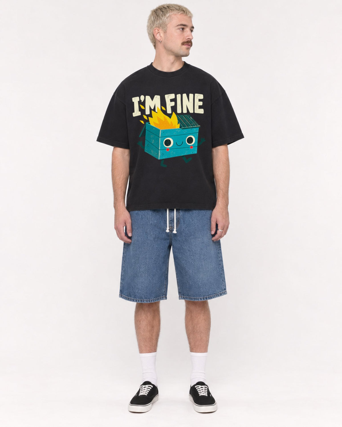 Mockup Boxy Heavyweight Tee Black male full-body 39