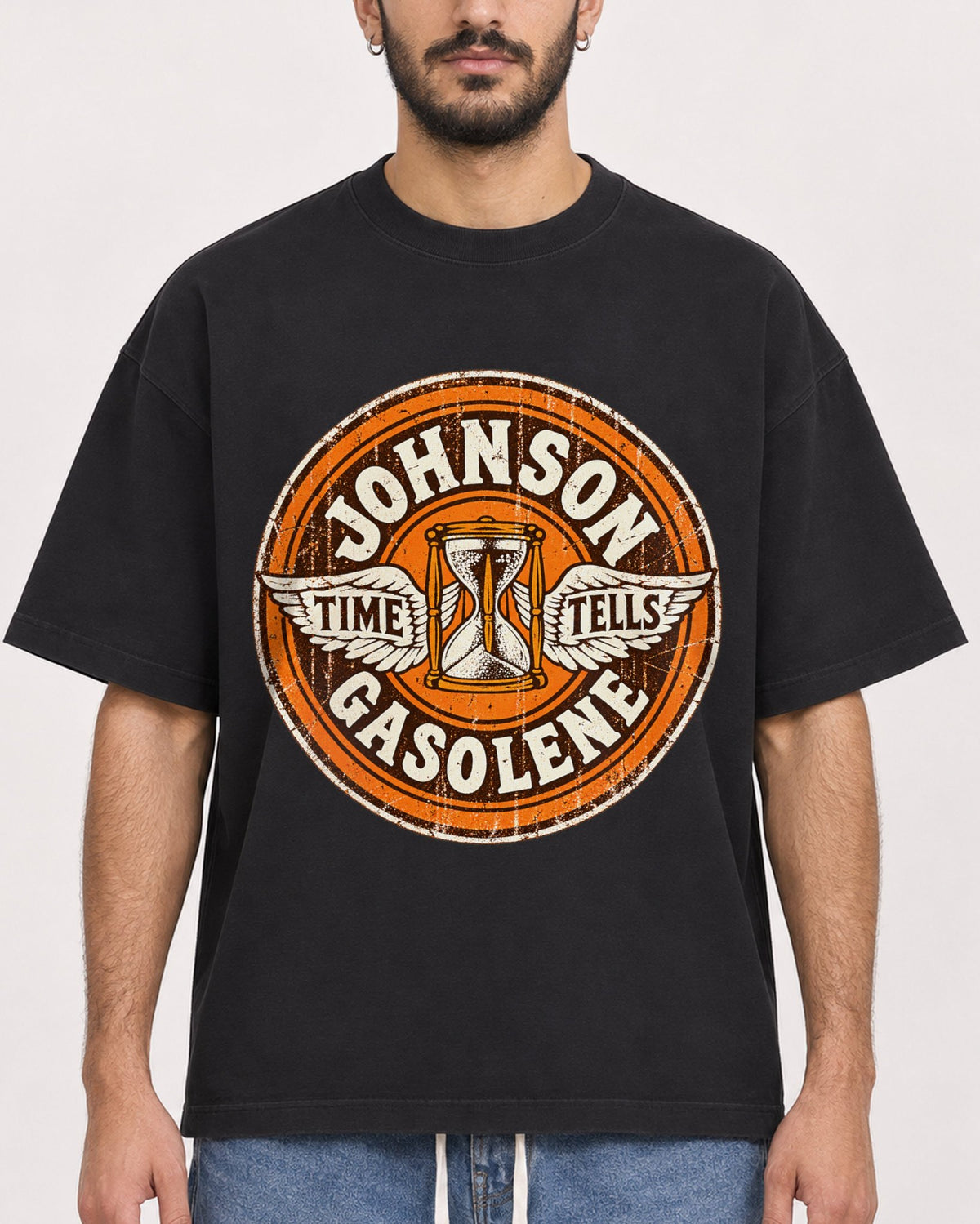 Mockup Boxy Heavyweight Tee Black male close-up 07