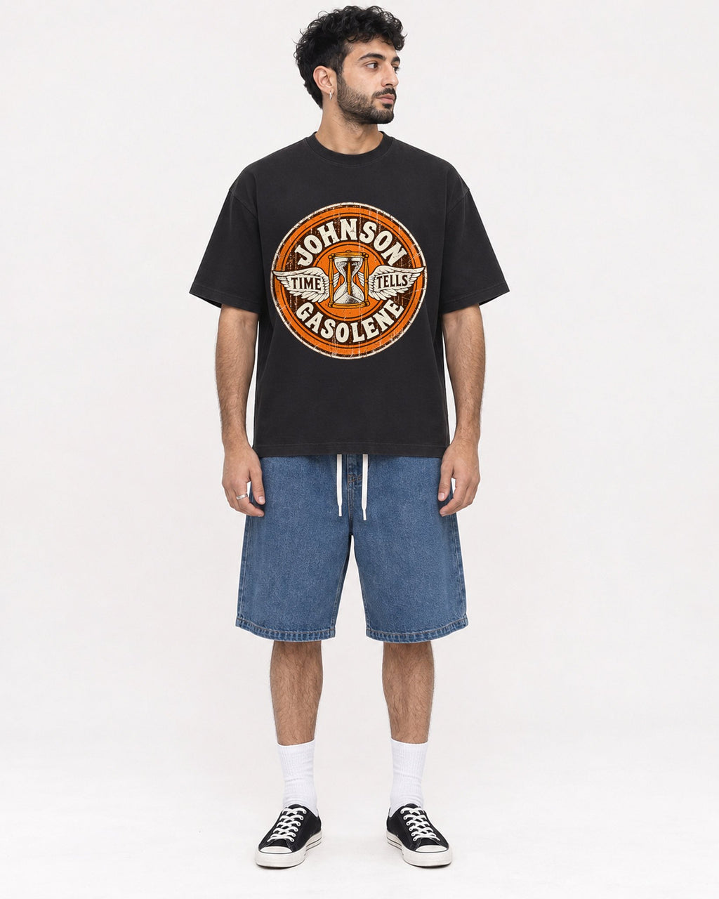 Mockup Boxy Heavyweight Tee Black male full-body 07