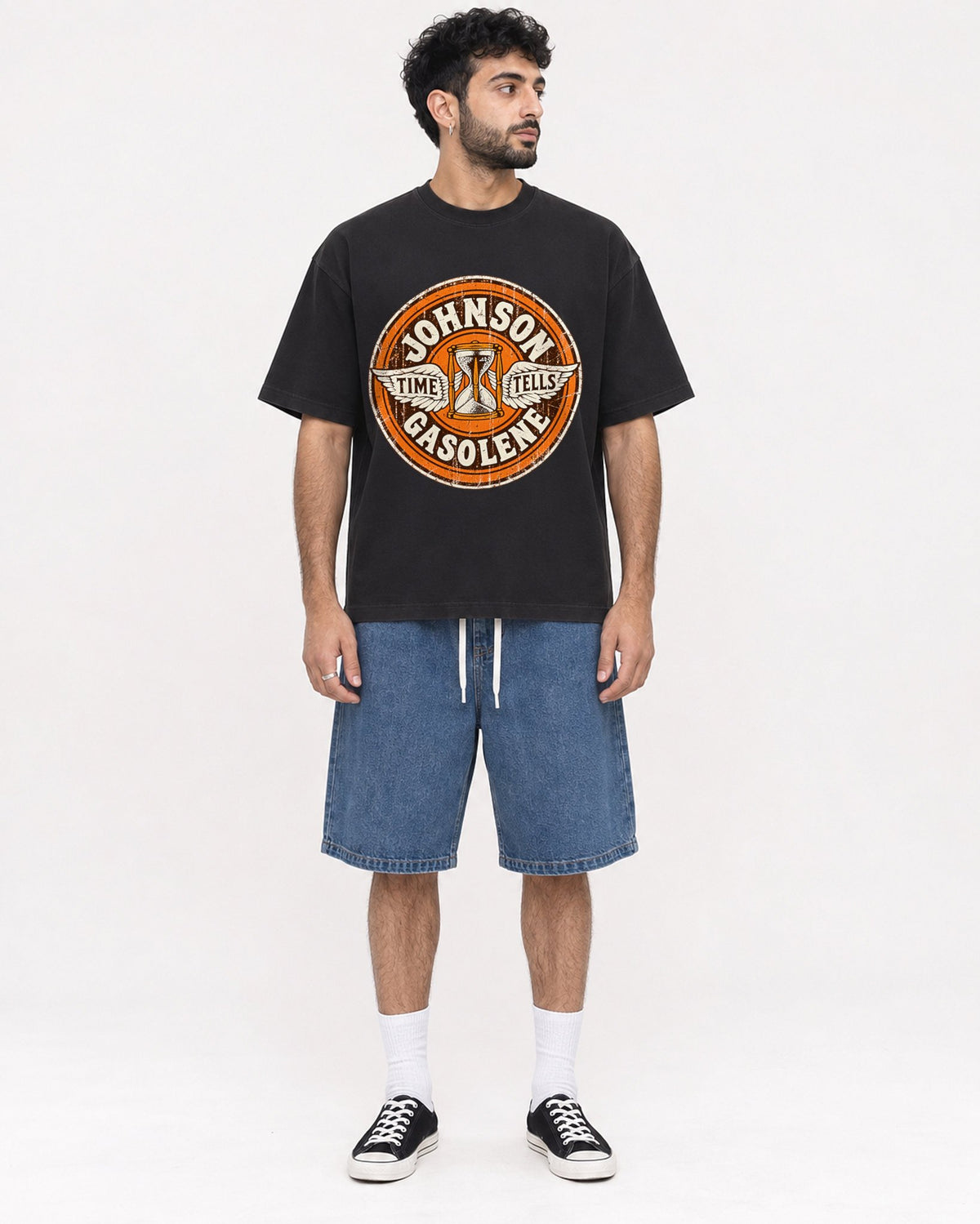 Mockup Boxy Heavyweight Tee Black male full-body 07