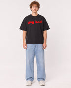 Mockup Boxy Heavyweight Tee Black male full-body 09