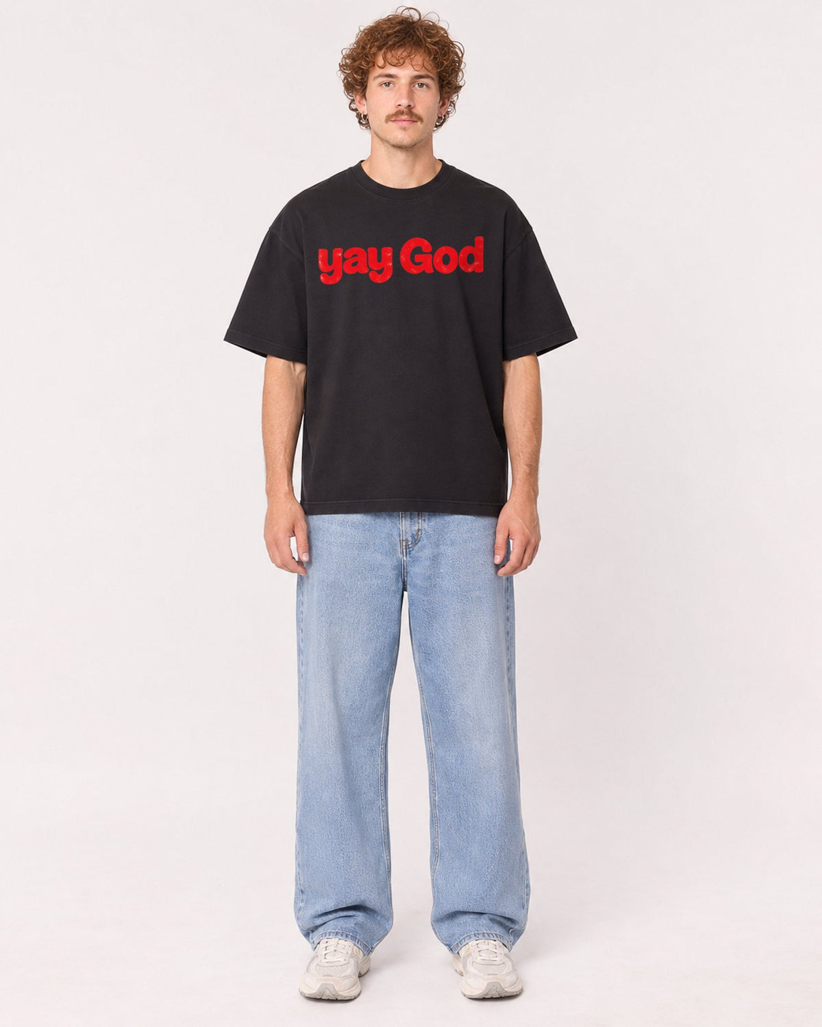 Mockup Boxy Heavyweight Tee Black male full-body 09