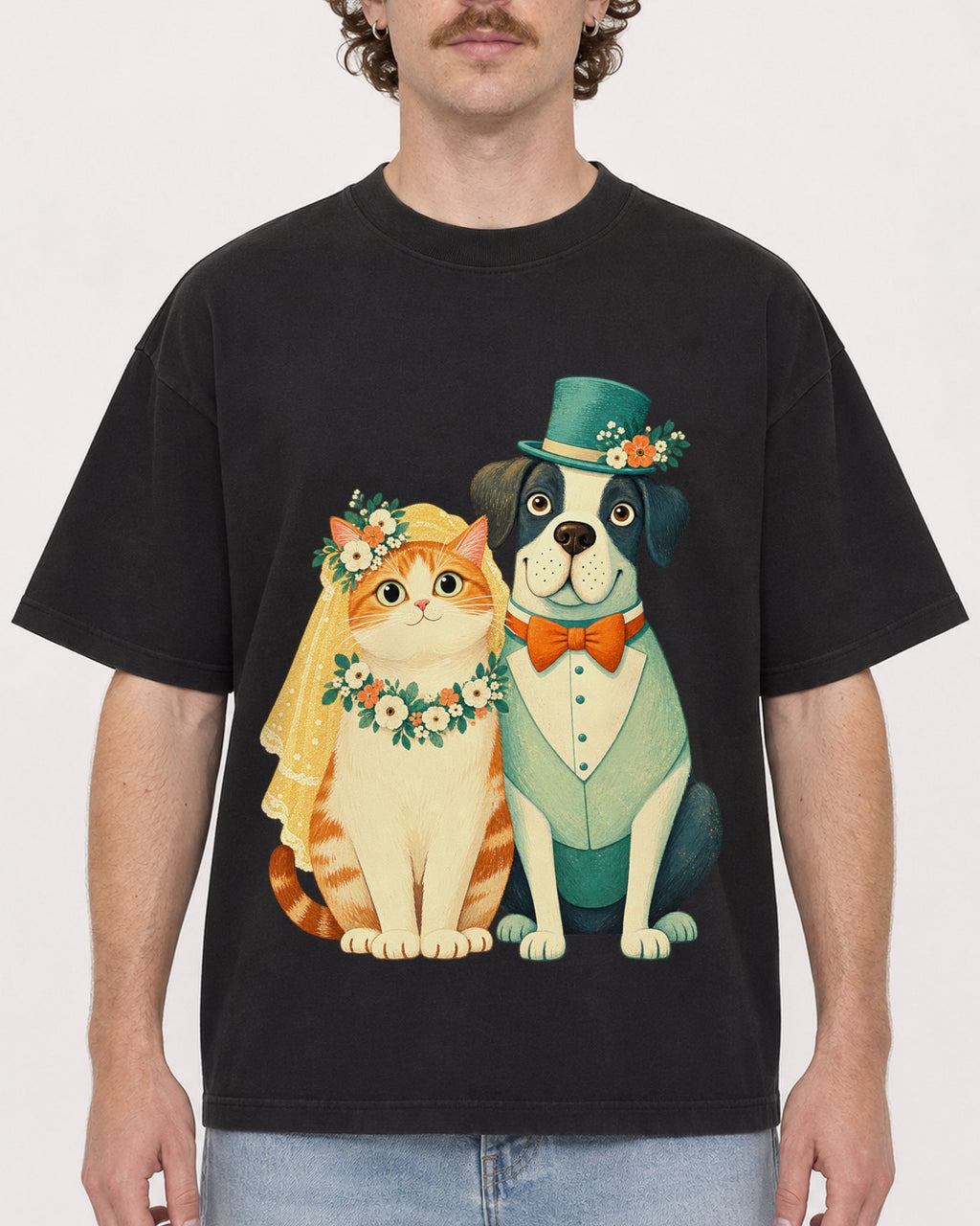 Mockup Boxy Heavyweight Tee Black male close-up 09