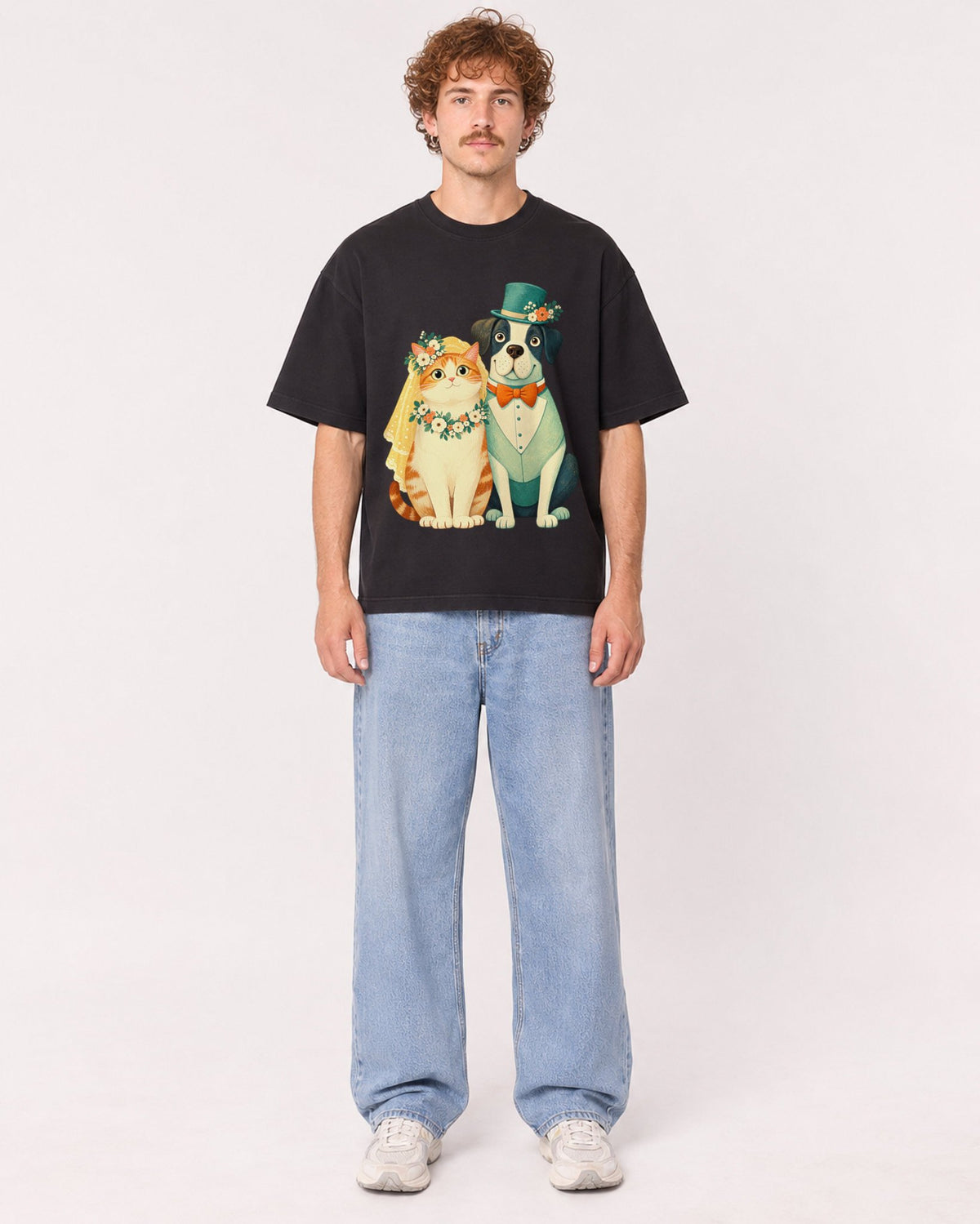 Mockup Boxy Heavyweight Tee Black male full-body 09