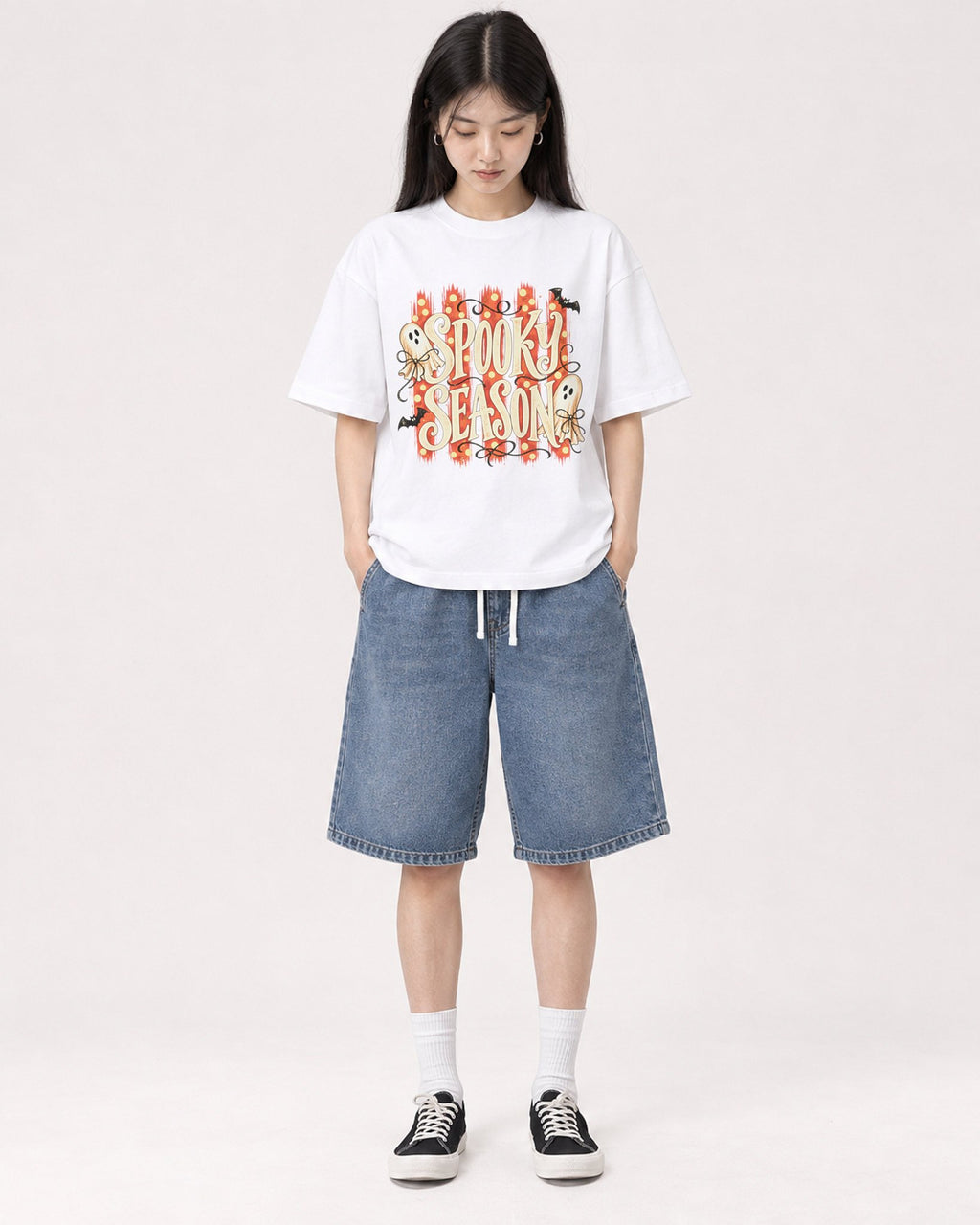 Mockup Boxy Heavyweight Tee White female full-body 01