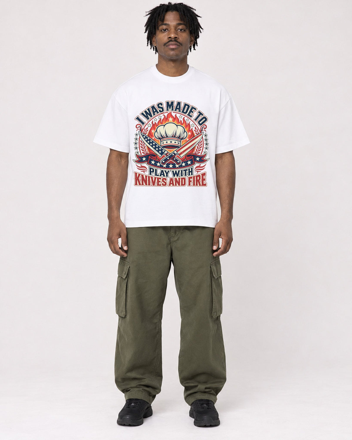 Mockup Boxy Heavyweight Tee White male full-body 04