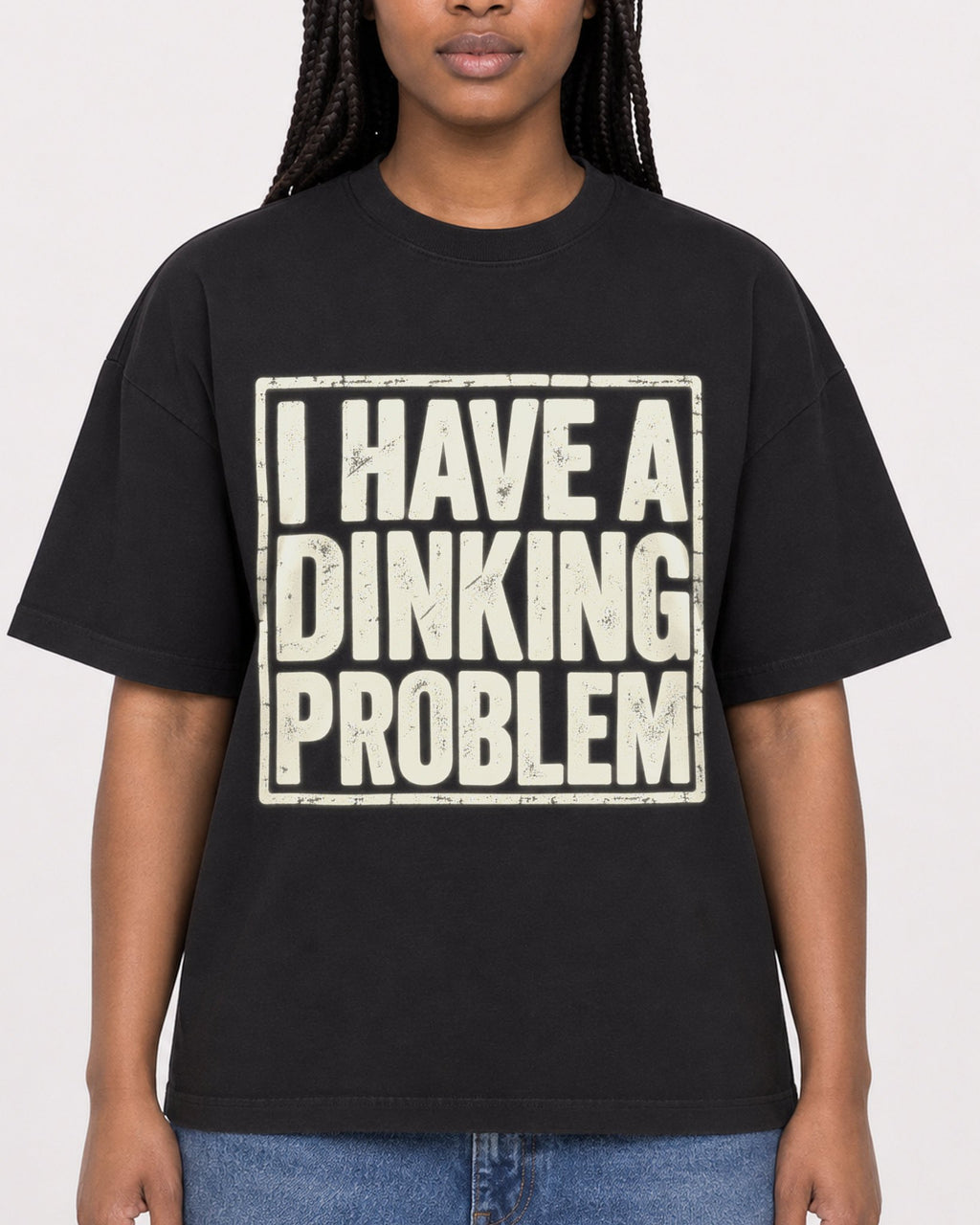 Mockup Boxy Heavyweight Tee Black female close-up 04