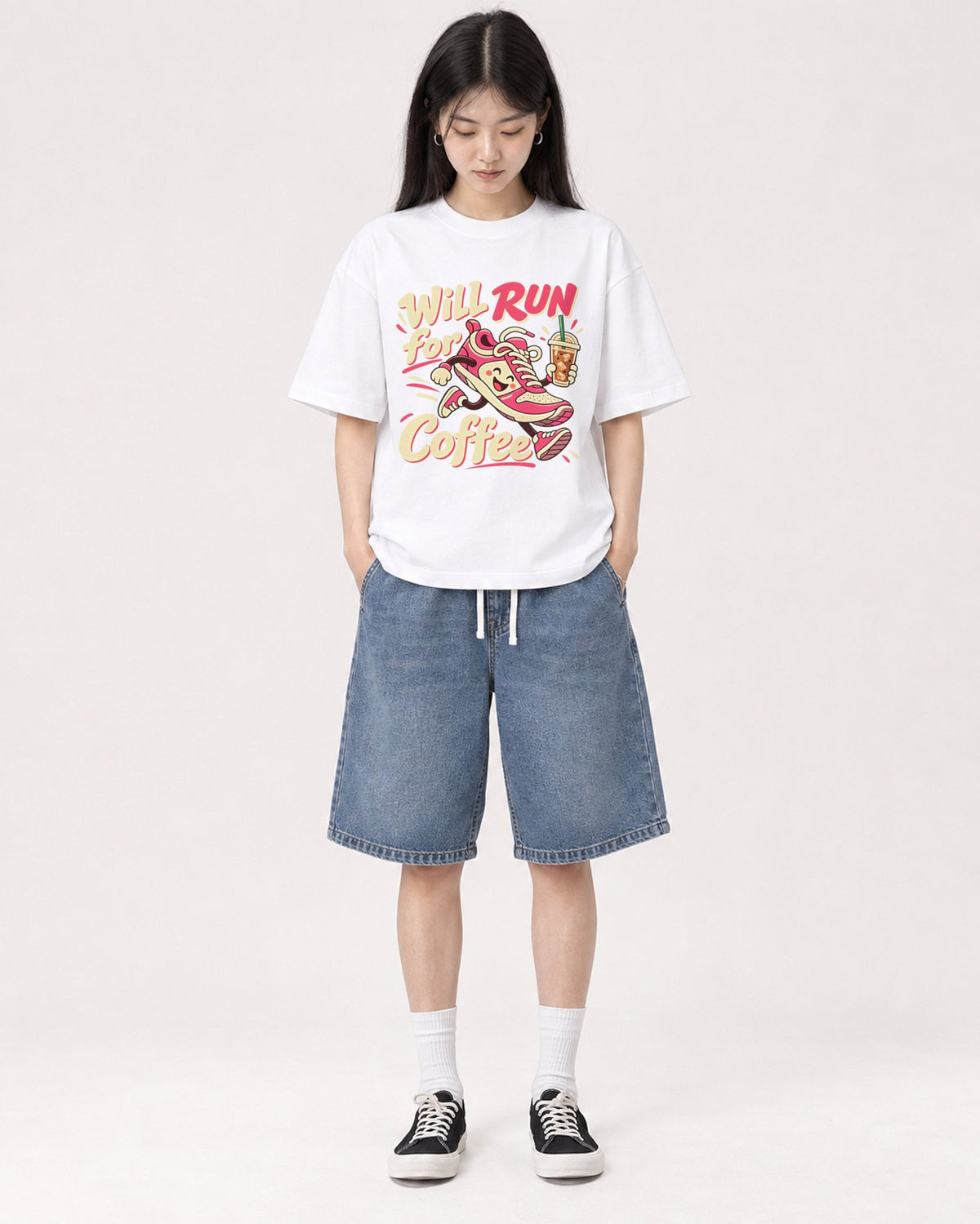 Mockup Boxy Heavyweight Tee White female full-body 01