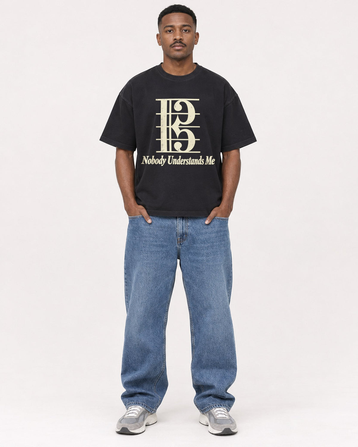Mockup Boxy Heavyweight Tee Black male full-body 14