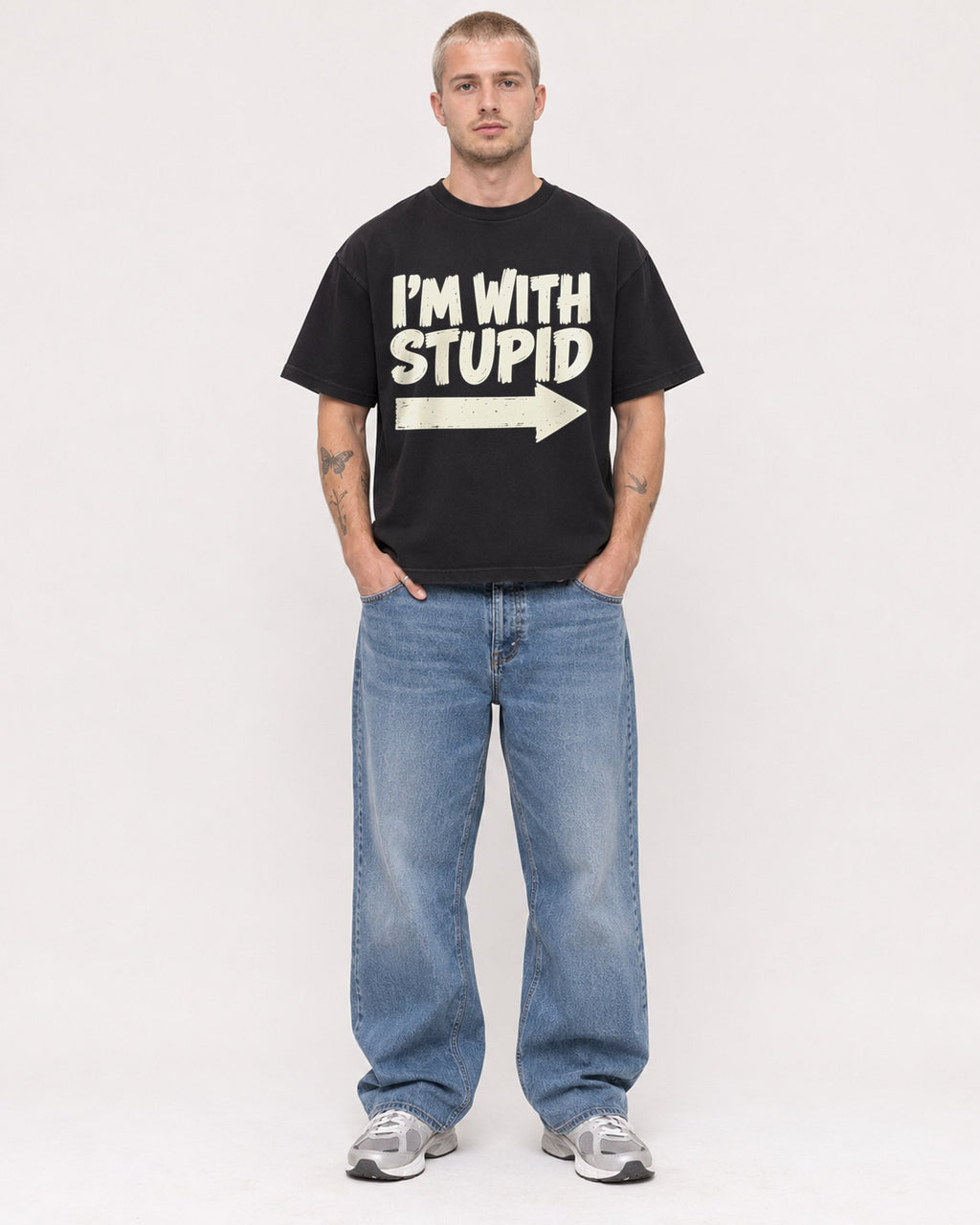 Mockup Boxy Heavyweight Tee Black male full-body 18