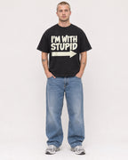 Mockup Boxy Heavyweight Tee Black male full-body 18