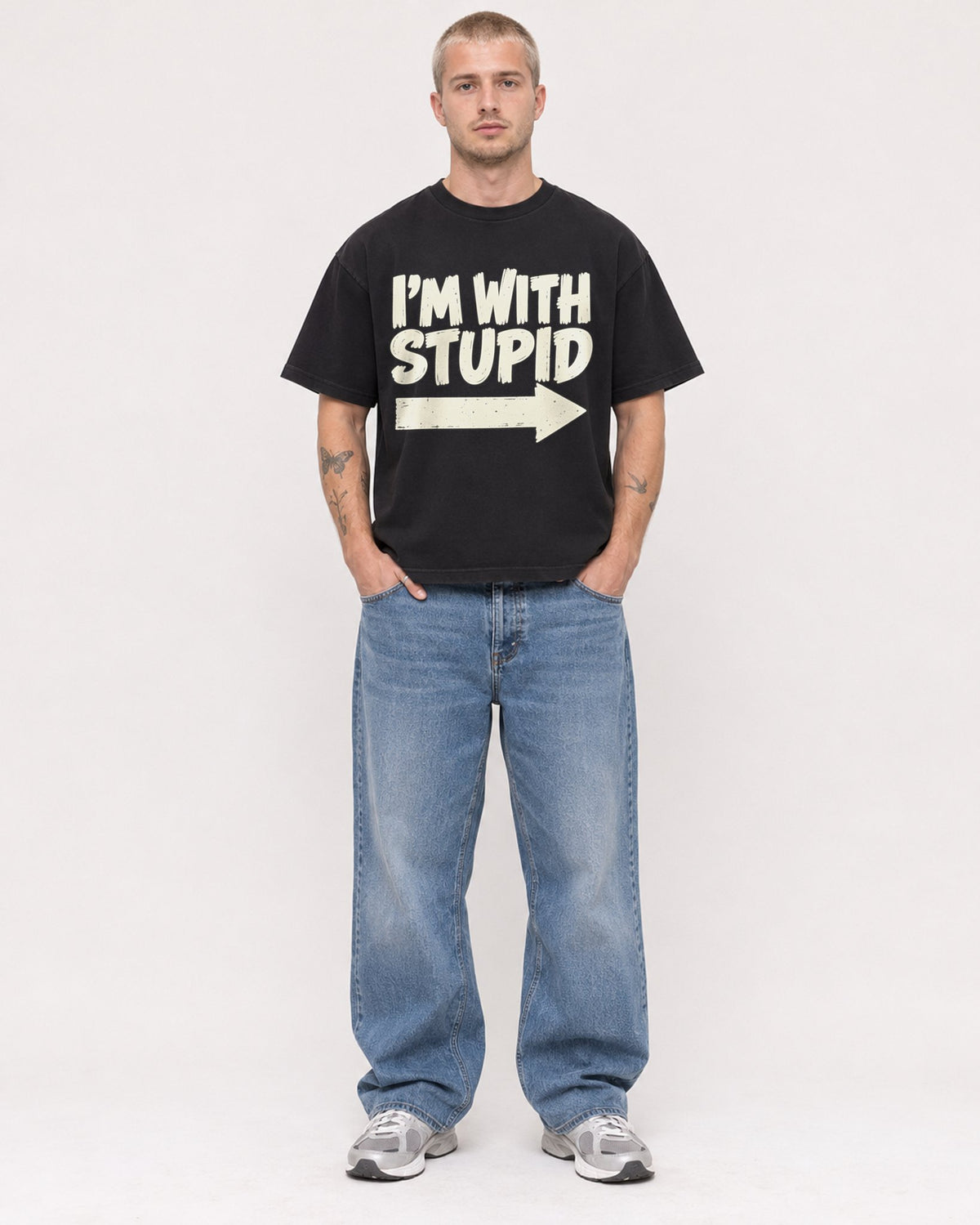 Mockup Boxy Heavyweight Tee Black male full-body 18