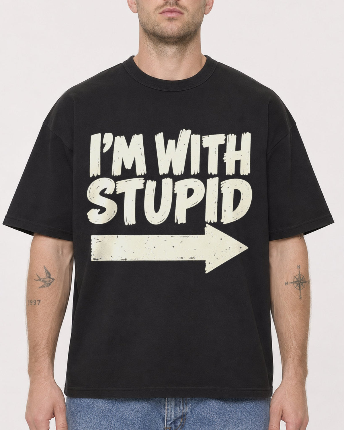 Mockup Boxy Heavyweight Tee Black male close-up 18
