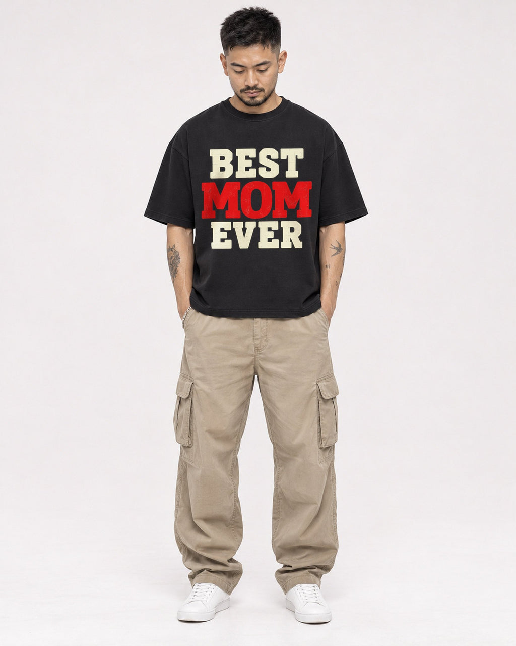 Mockup Boxy Heavyweight Tee Black male full-body 12
