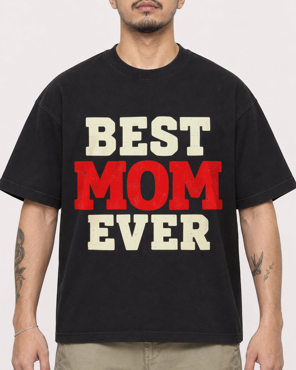 Mockup Boxy Heavyweight Tee Black male close-up 12
