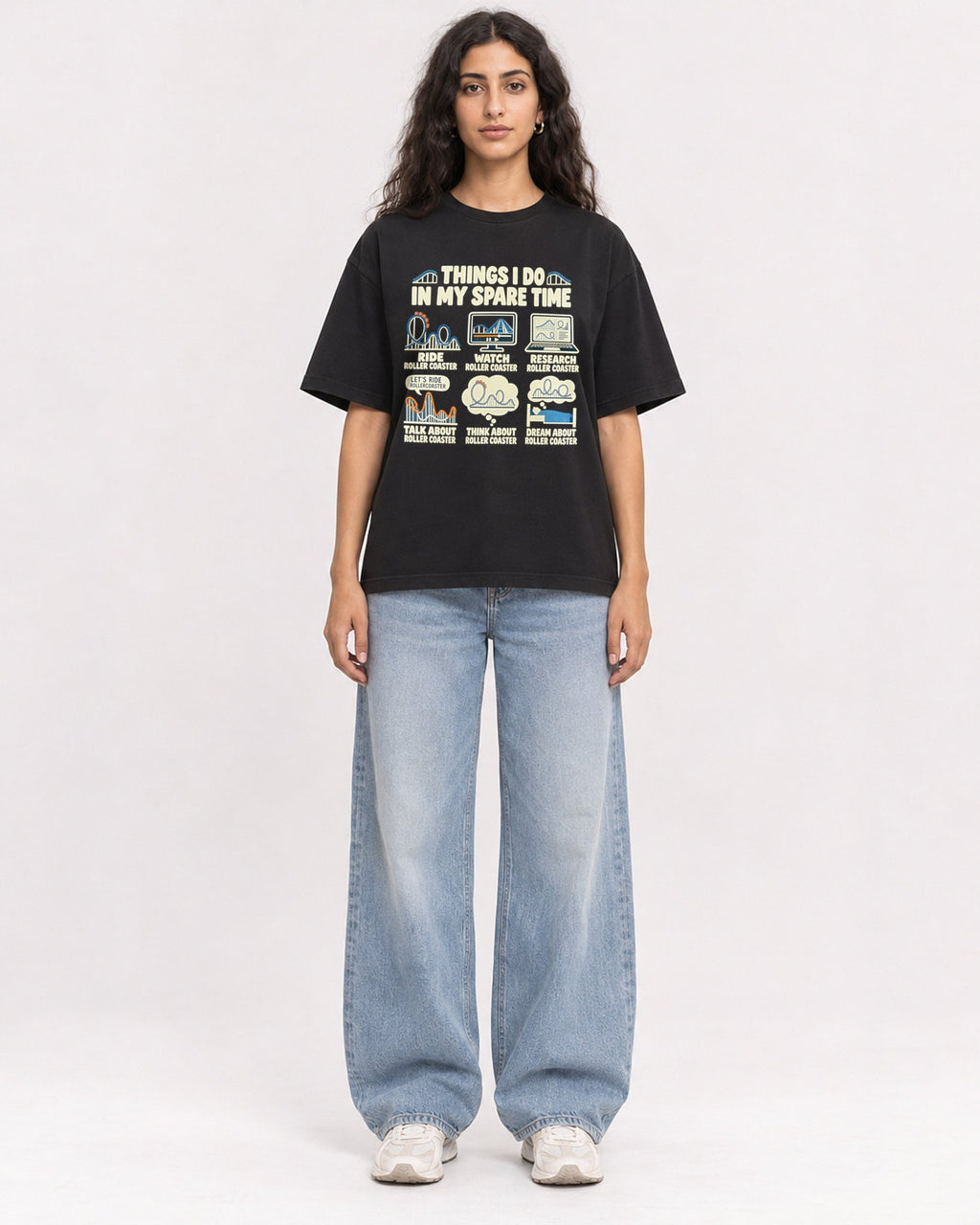 Mockup Boxy Heavyweight Tee Black female full-body 07