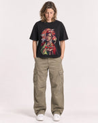 Mockup Boxy Heavyweight Tee Black female full-body 38