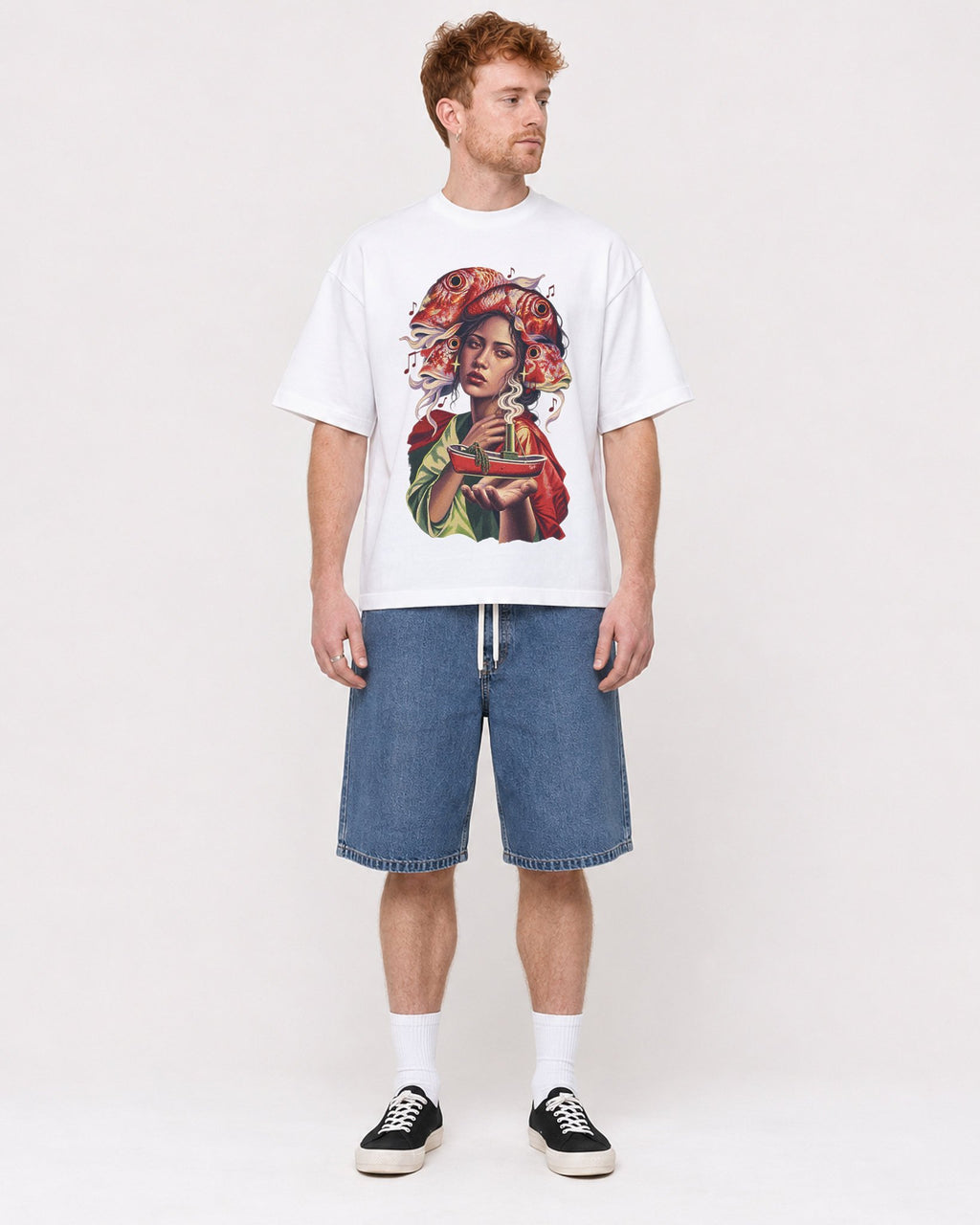 Mockup Boxy Heavyweight Tee White male full-body 38
